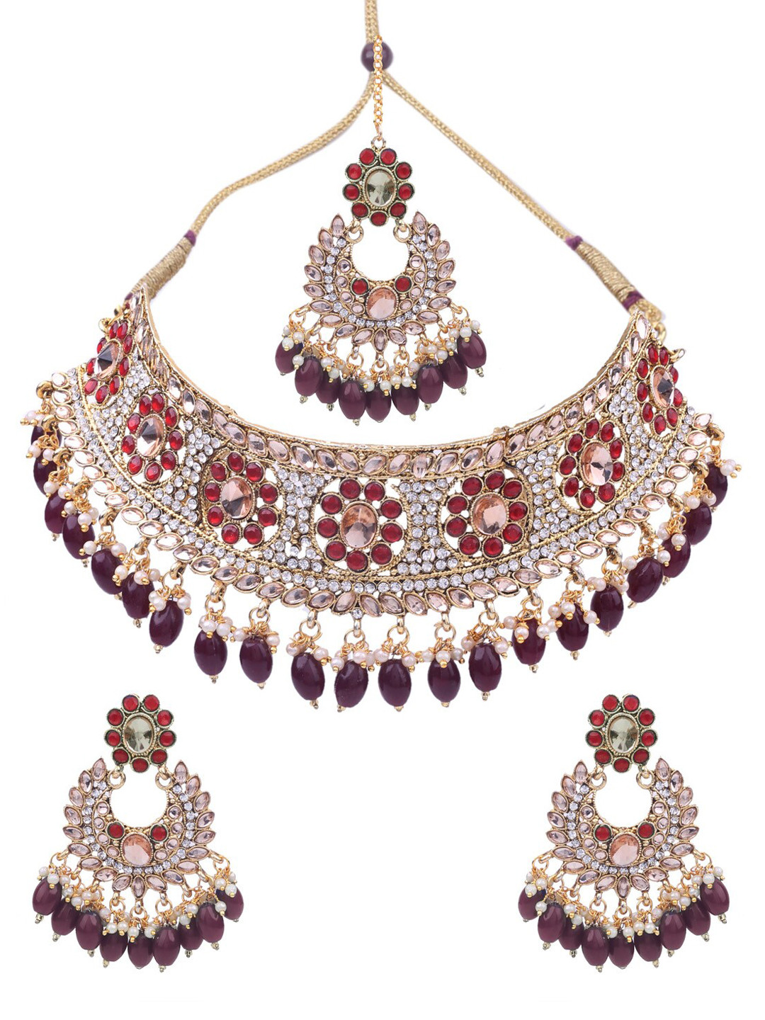 

AASHISH IMITATION Gold-Plated Stone Studded & Beaded Jewellery Set