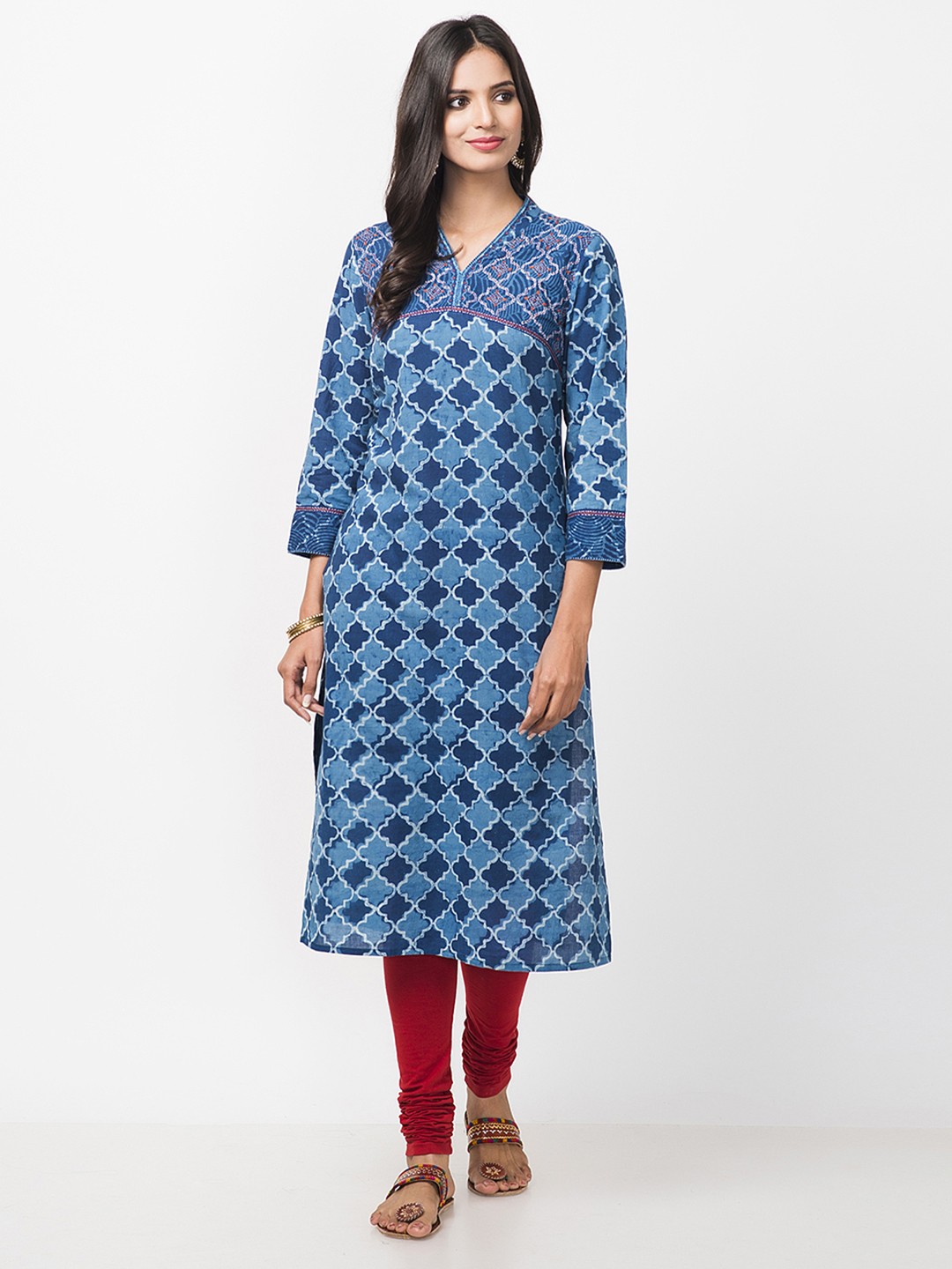 

Fabindia Women Navy Blue Printed Straight Kurta