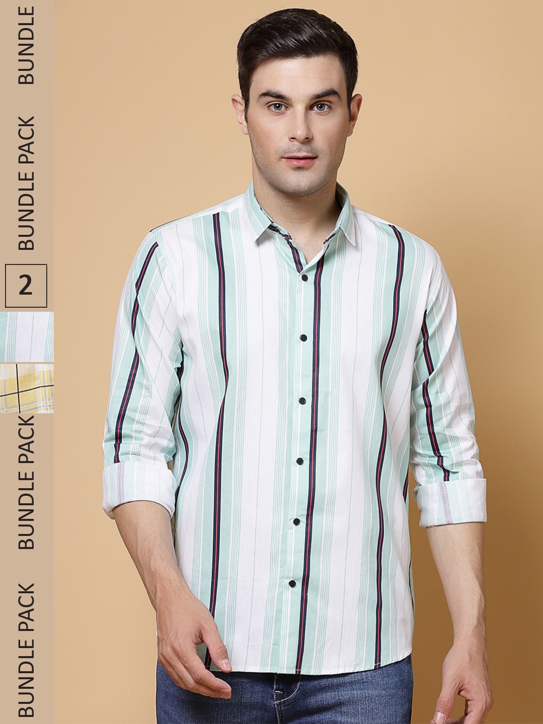 

ADWYN PETER Pack Of 2 Tartan Checked Opaque Casual Cotton Shirt, Green