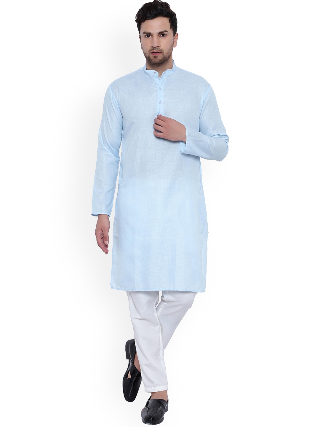 

ONNIX Mandarin Collar Regular Kurta With Pyjamas, Blue