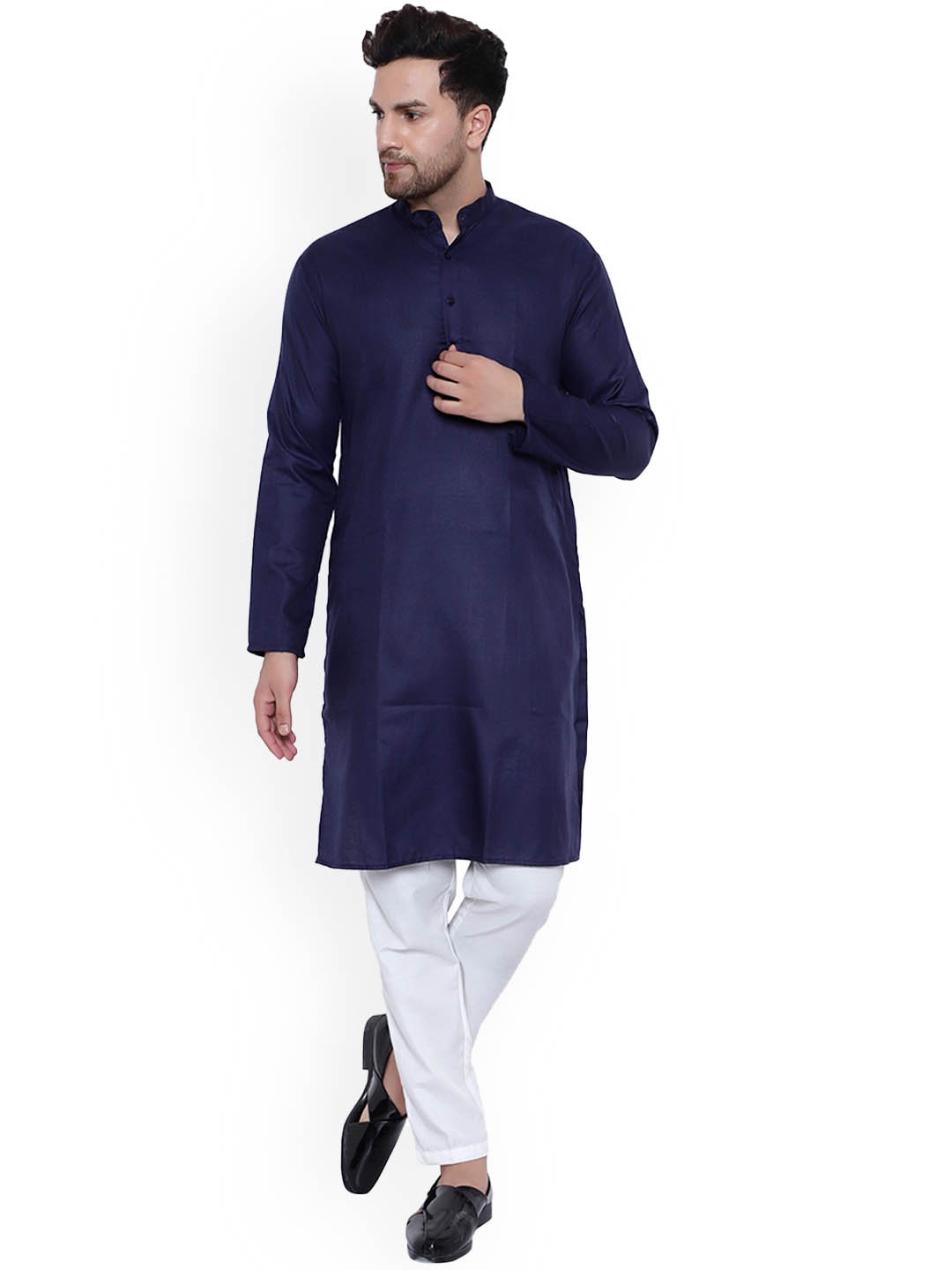 

ONNIX Band Collar Regular Kurta with Pyjamas, Navy blue
