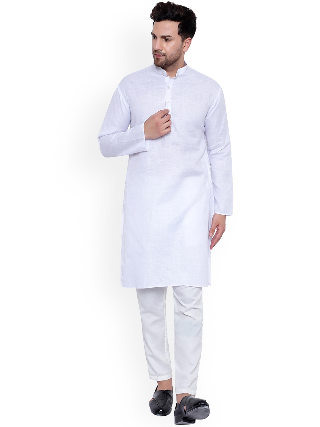

ONNIX Mandarin Collar Regular Kurta With Pyjamas, White
