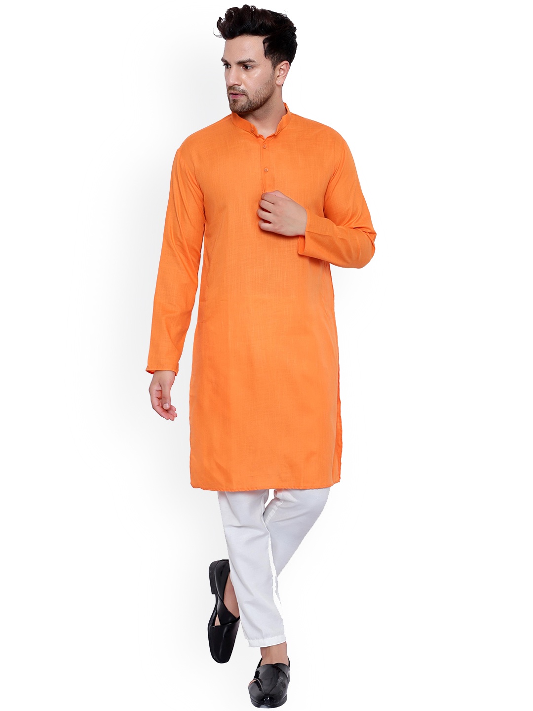 

ONNIX Mandarin Collar Pure Cotton Regular Kurta with Pyjamas, Orange