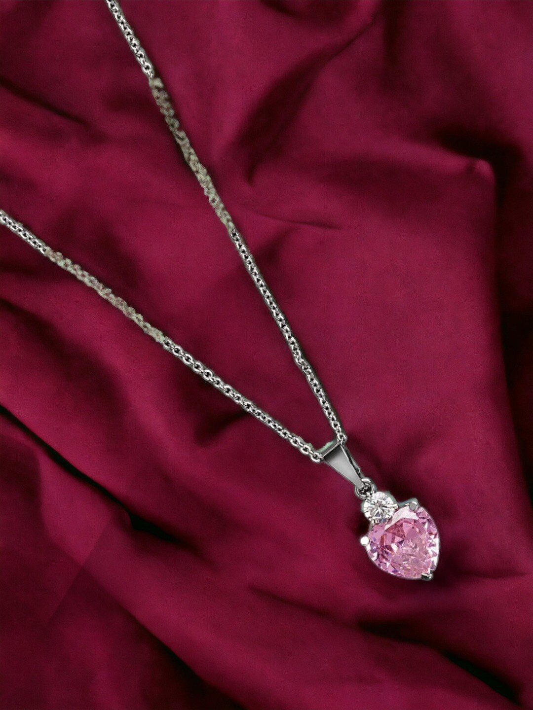 

DressBerry Silver-Toned & Pink Brass Silver-Plated Open Necklace