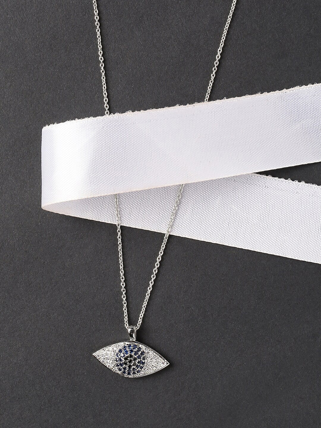 

DressBerry Silver-Toned & Black Brass Silver-Plated Open Necklace