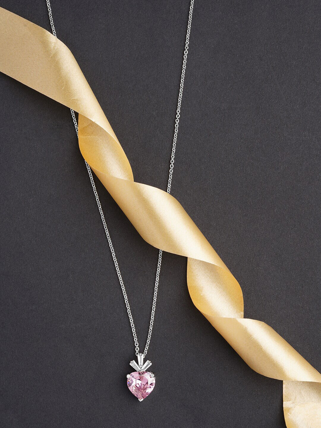 

DressBerry Silver-Toned & Pink Silver-Plated Crystal Chain