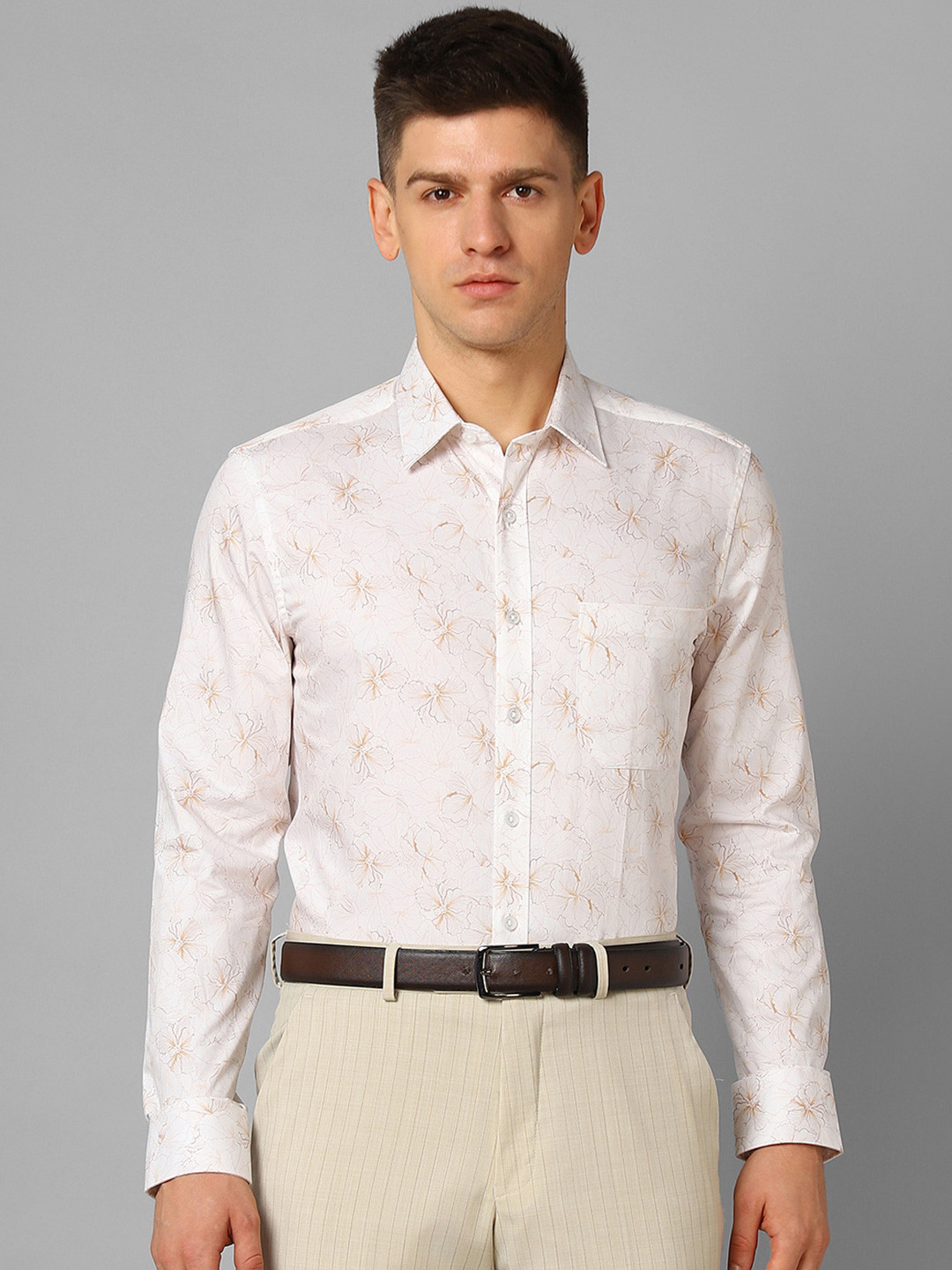 

Louis Philippe Slim Fit Floral Printed Pure Cotton Formal Shirt, White