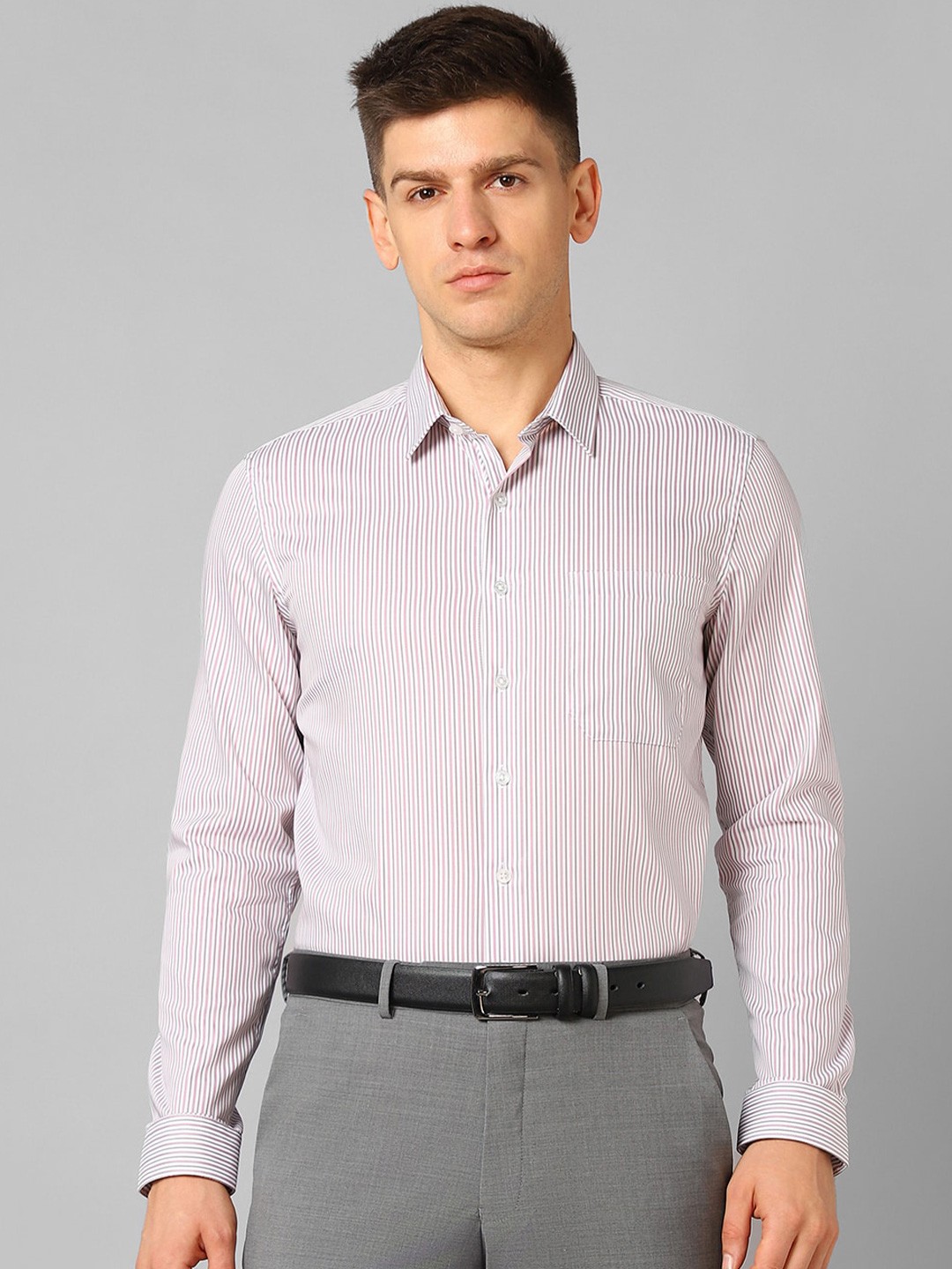 

Louis Philippe Slim Fit Striped Pure Cotton Formal Shirt, Pink