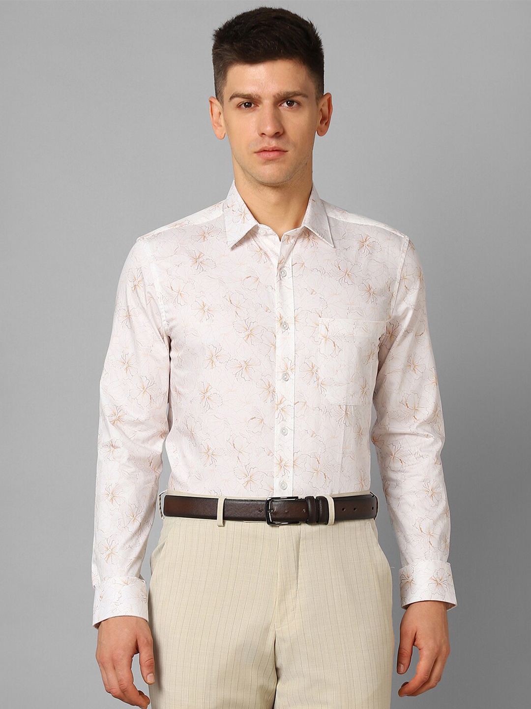 

Louis Philippe Slim Fit Floral Printed Pure Cotton Formal Shirt, White