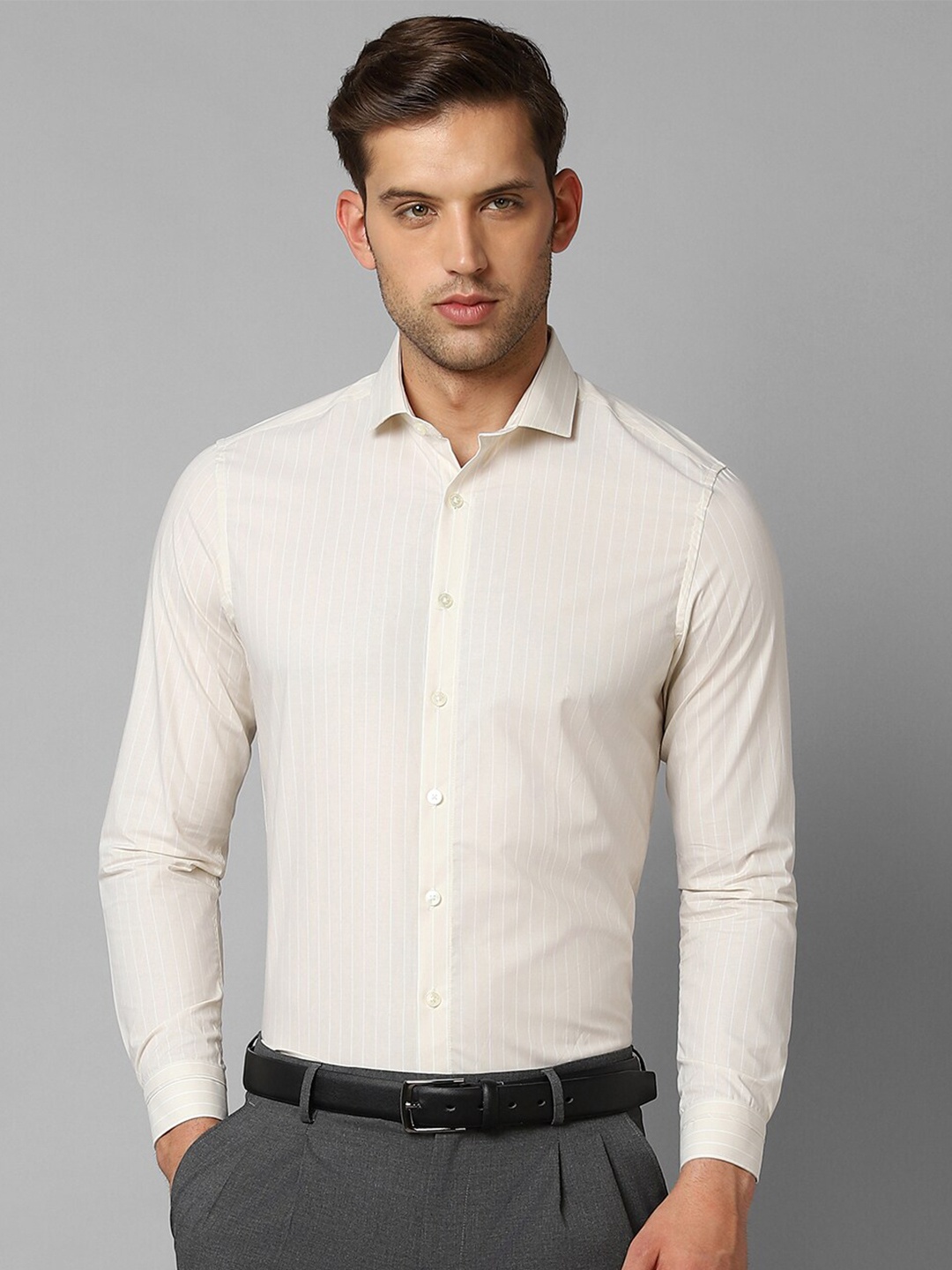 

Louis Philippe Vertical Striped Formal Shirt, Cream