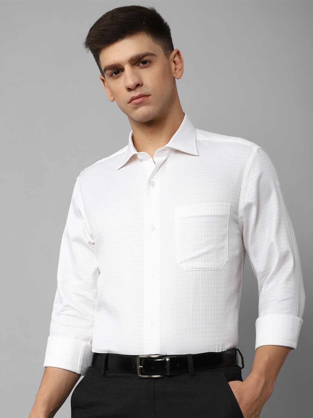 

Louis Philippe Gods & Kings Grid Tattersall Checked Giza Cotton Formal Shirt, White