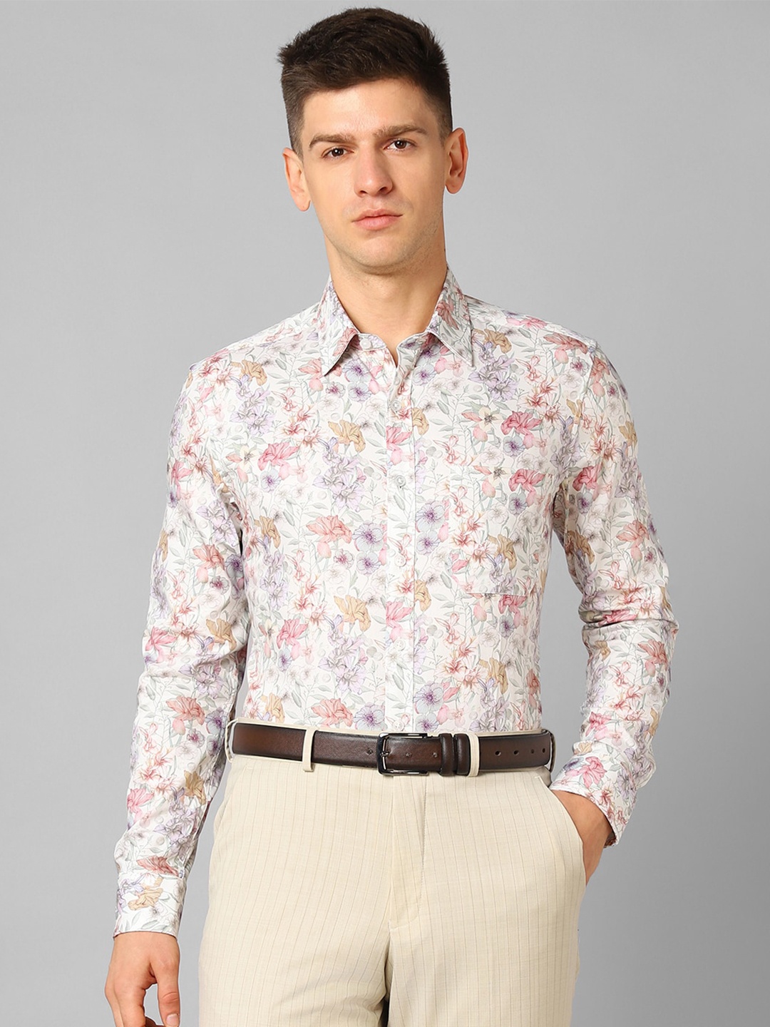 

Louis Philippe Floral Printed Pure Cotton Slim Fit Formal Shirt, White