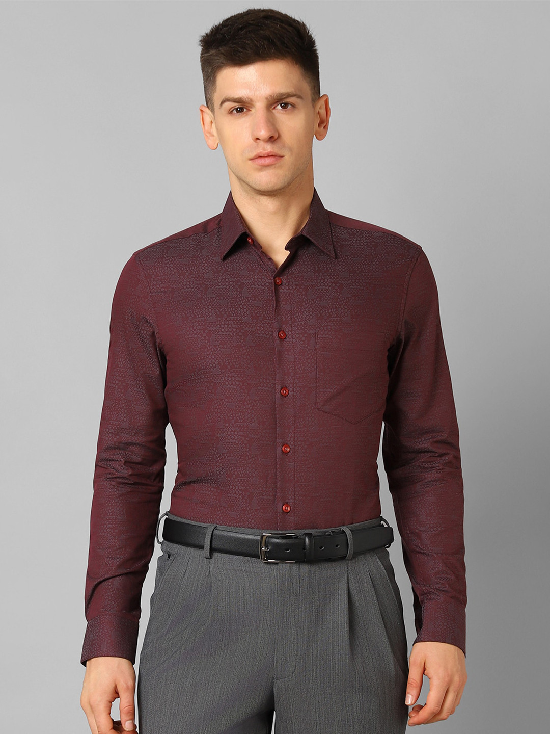 

Louis Philippe Slim Fit Self Design Pure Cotton Formal Shirt, Brown