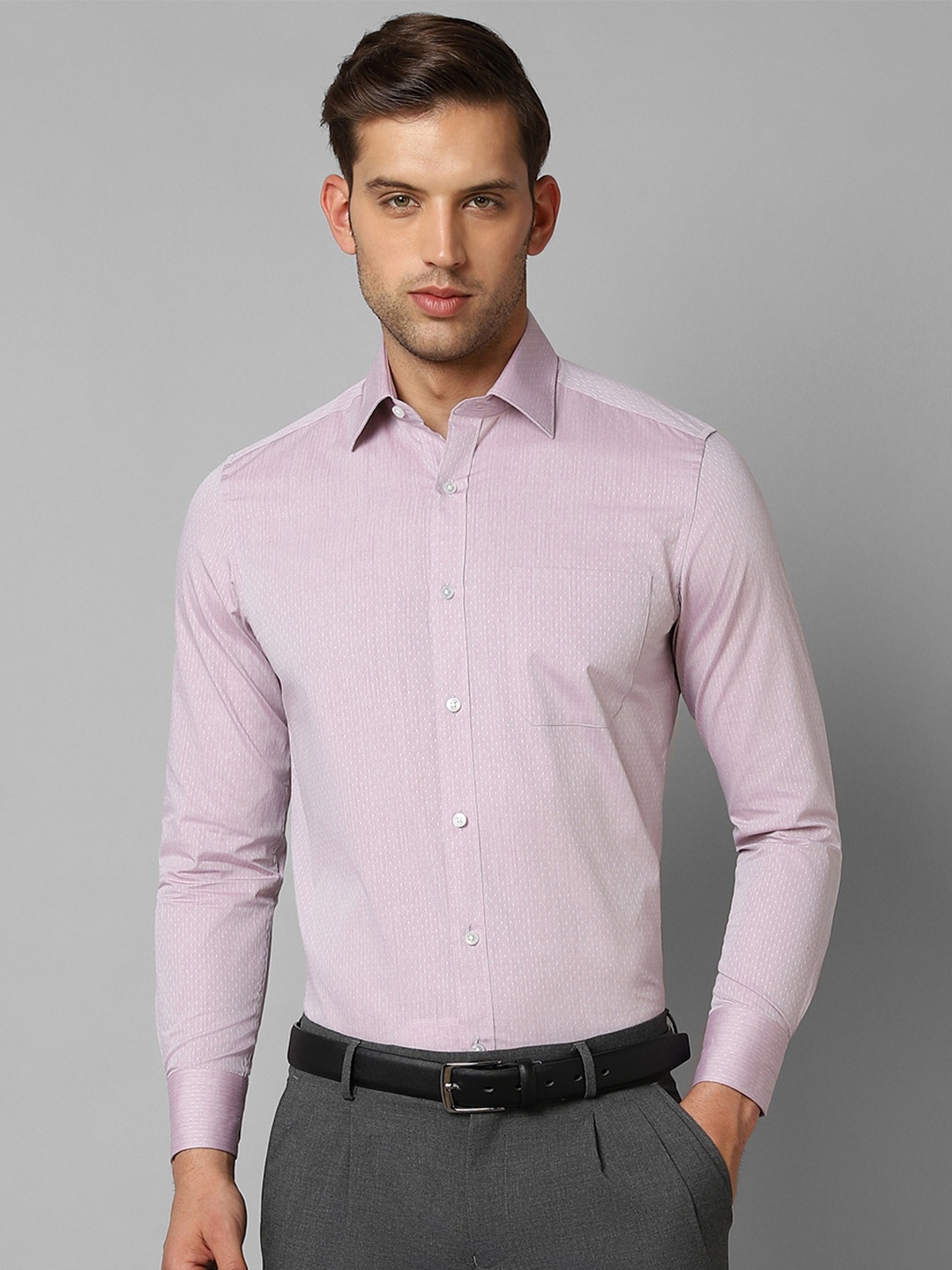 

Louis Philippe Slim Fit Self Design Pure Cotton Formal Shirt, Purple