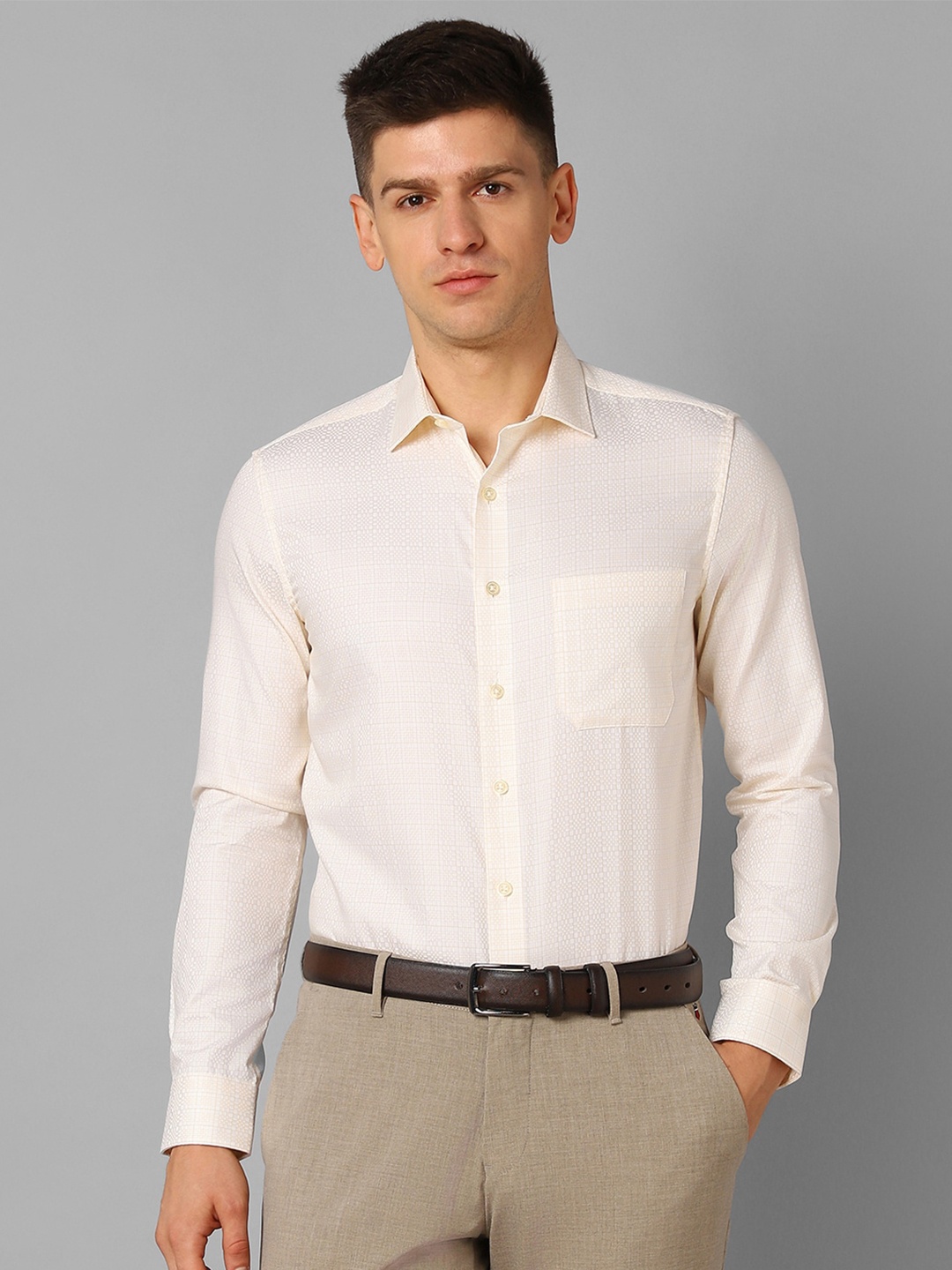 

Louis Philippe Slim Fit Self Design Pure Cotton Formal Shirt, Cream
