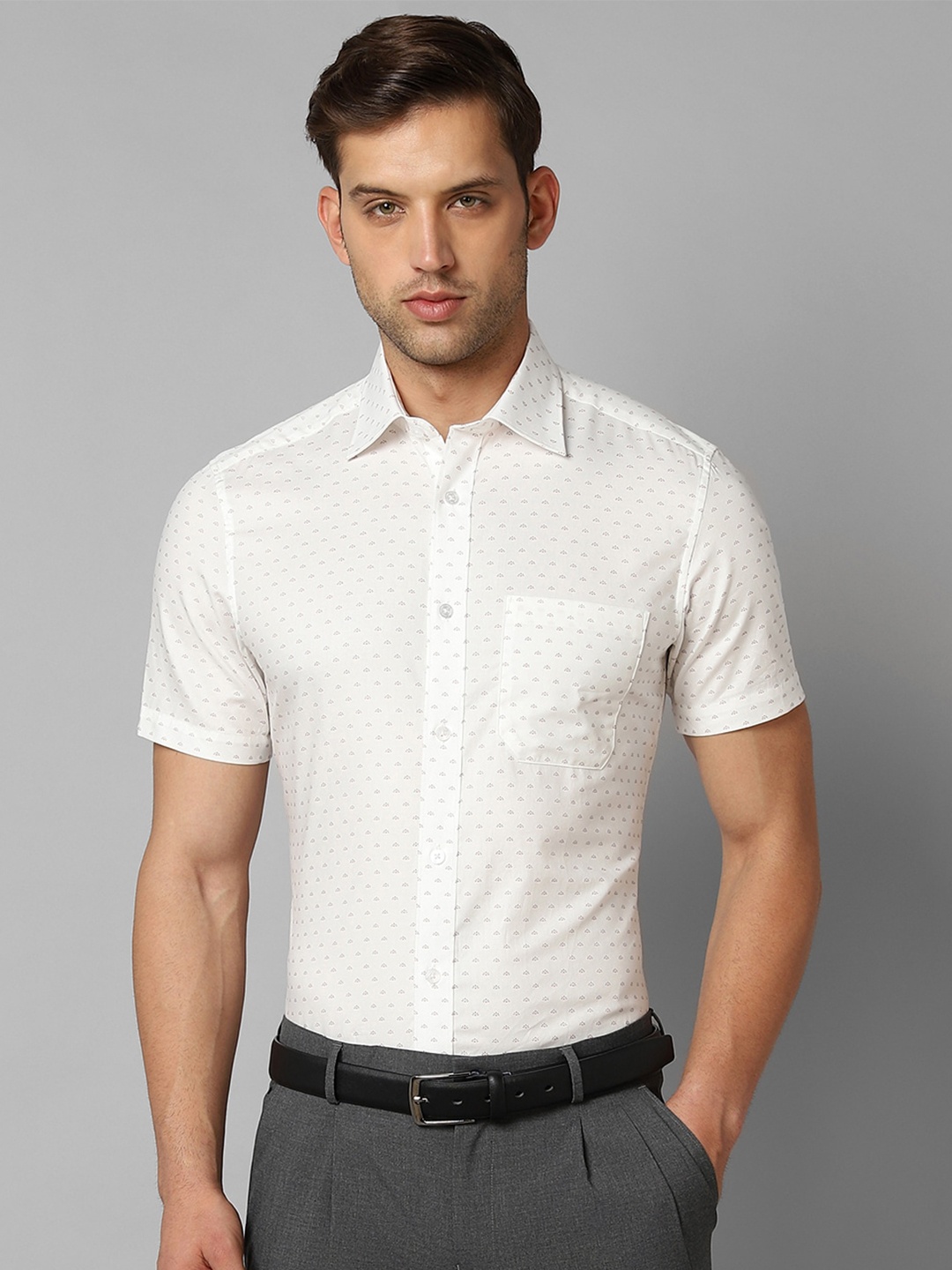 

Louis Philippe Spread Collar Micro Ditsy Printed Casual Pure Cotton Shirt, White