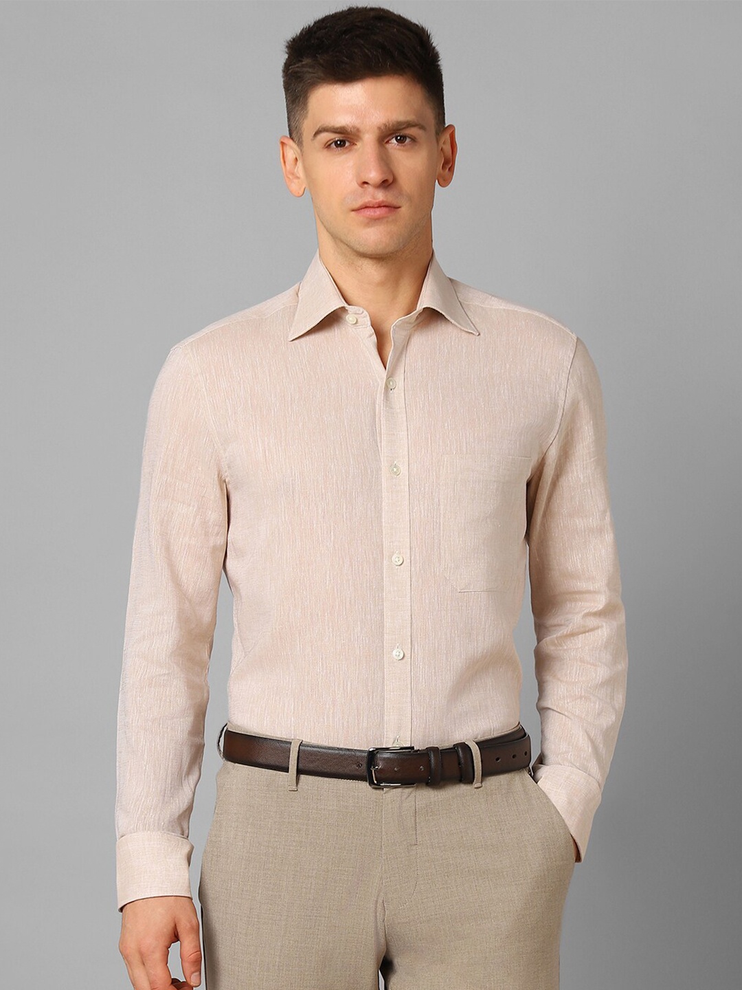 

Louis Philippe Spread Collar Casual Linen Cotton Shirt, Peach