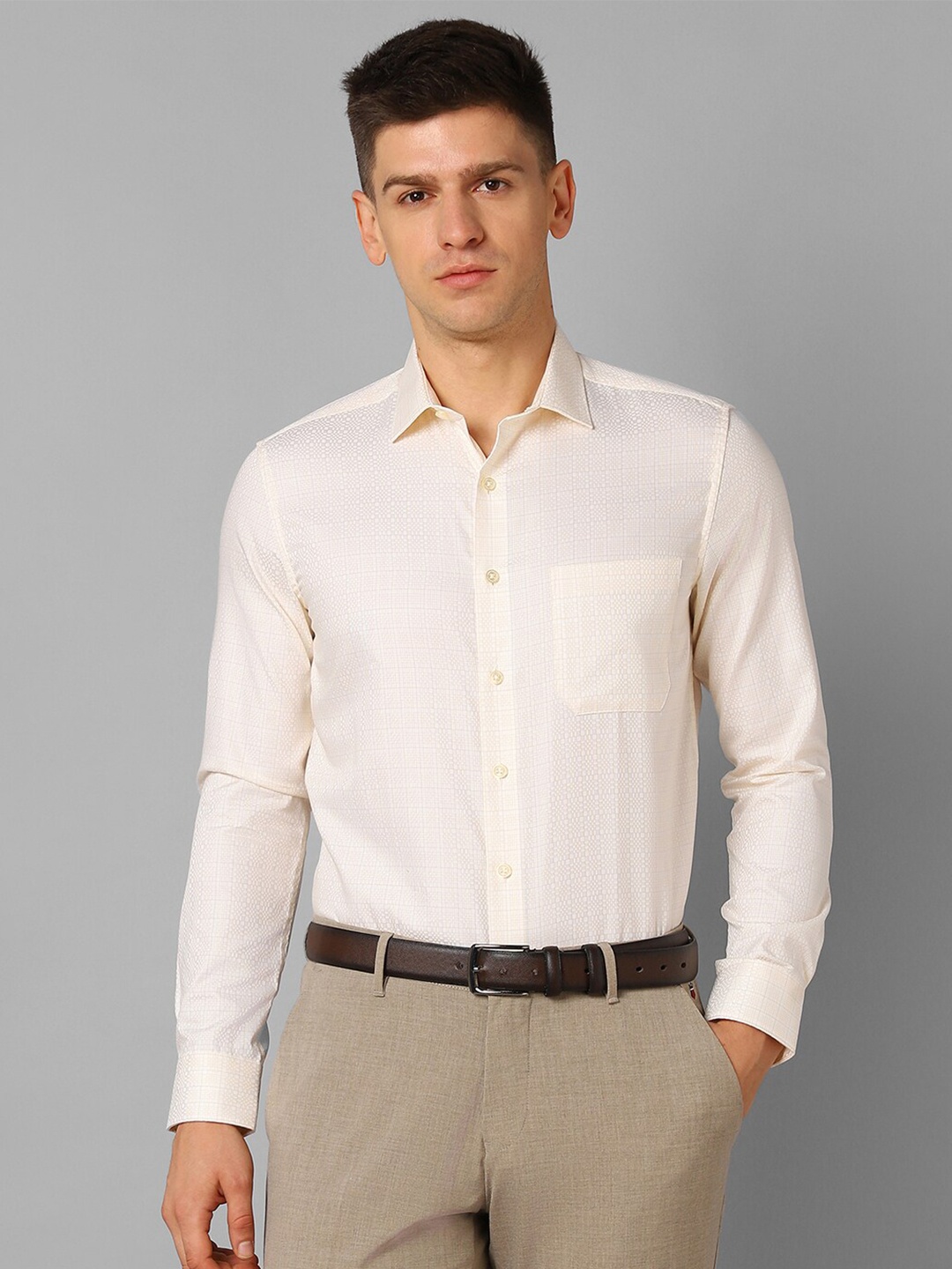 

Louis Philippe Slim Fit Opaque Pure Cotton Formal Shirt, Cream