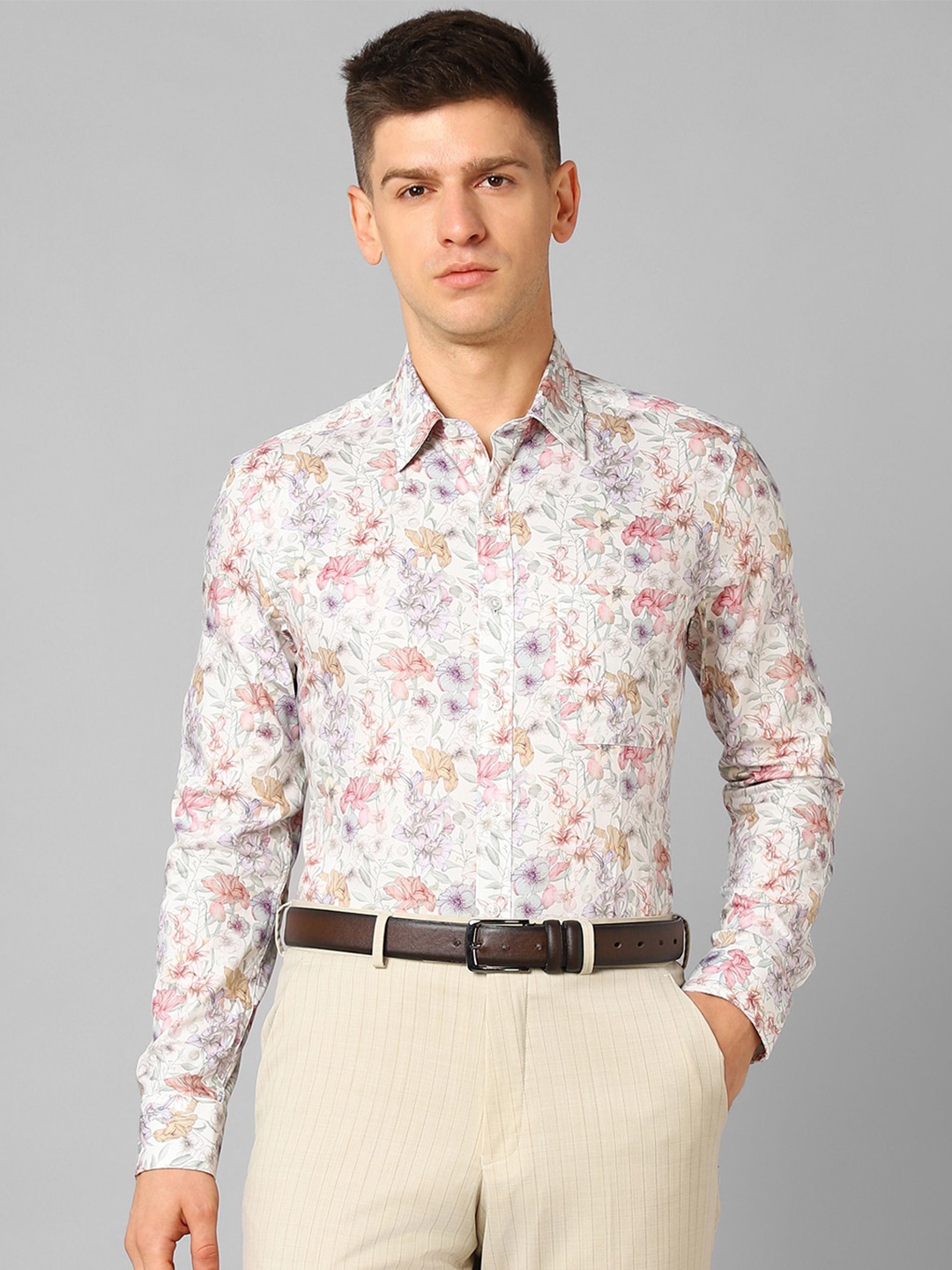 

Louis Philippe Floral Printed Slim Fit Opaque Pure Cotton Formal Shirt, White