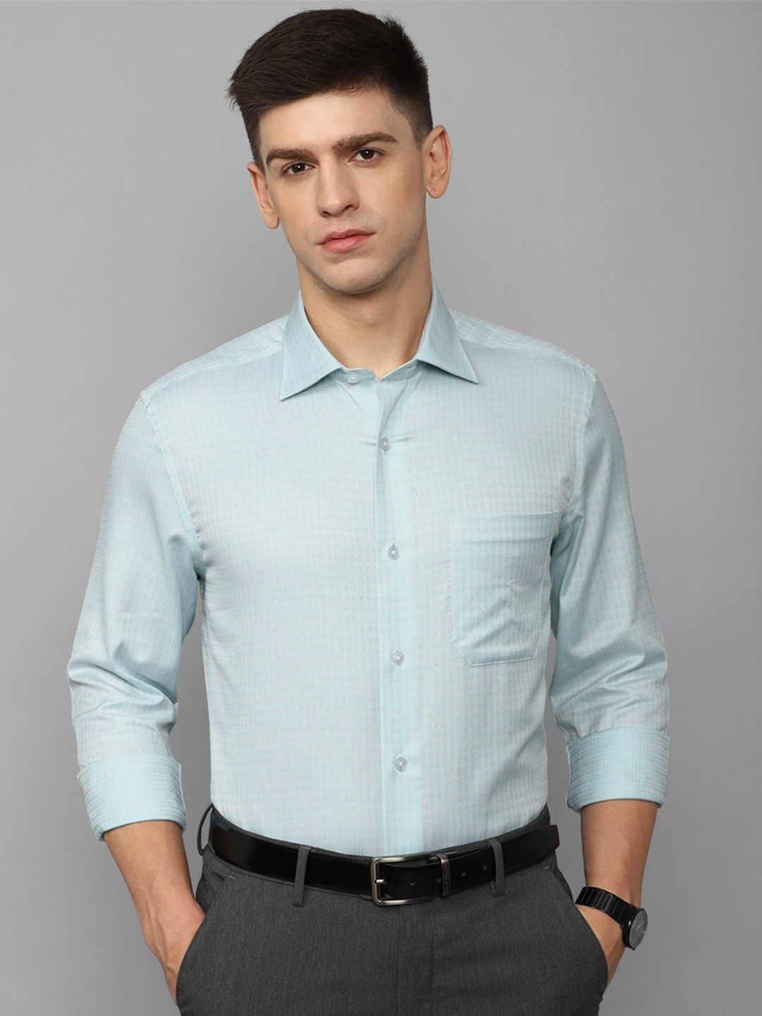 

Louis Philippe Grid Tattersall Checks Opaque Pure Cotton Formal Shirt, Blue