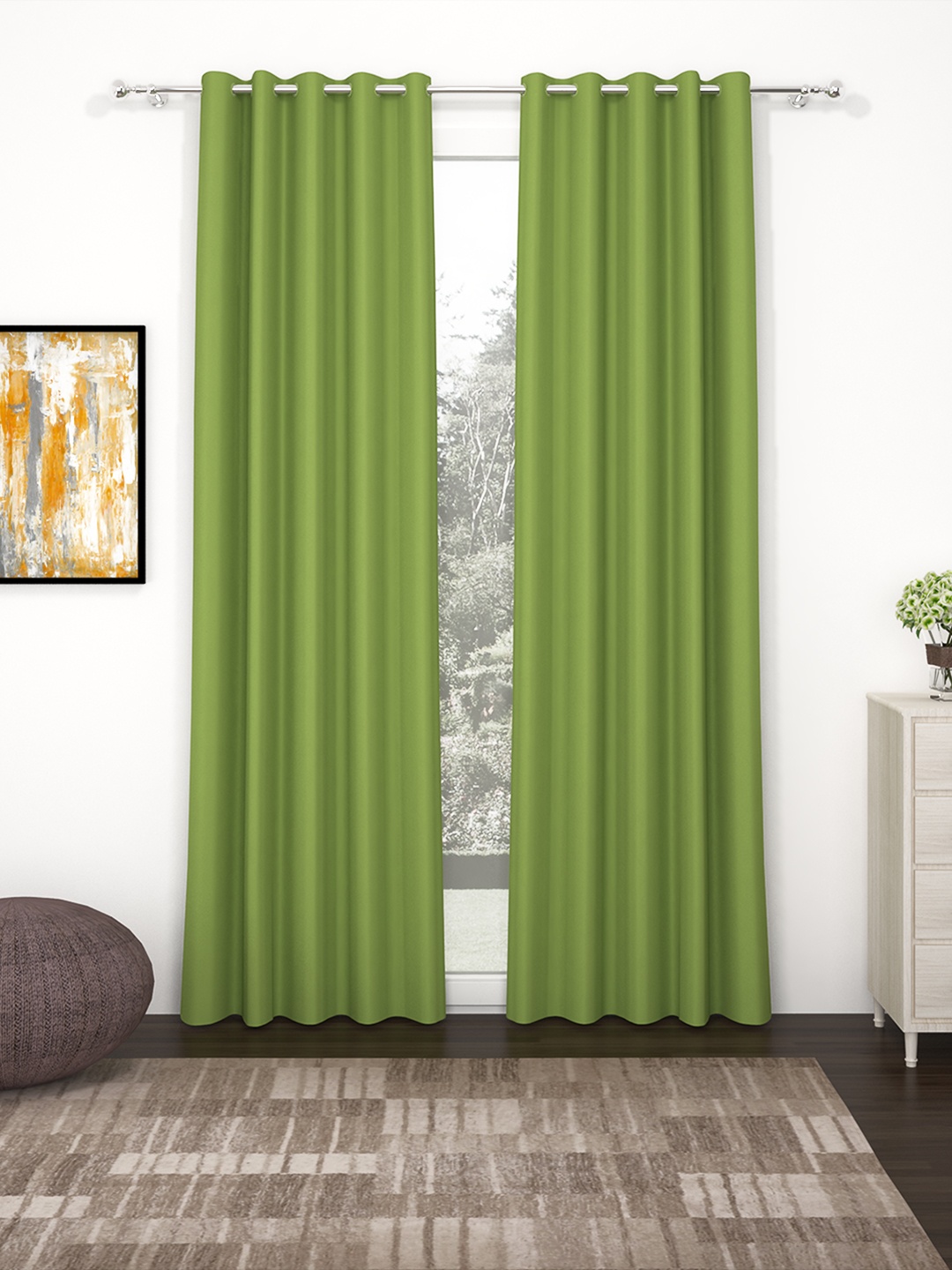 

Story@Home Faux Silk Solid 300GSM Green Room Darkening Blackout Door Curtain - Set of 2