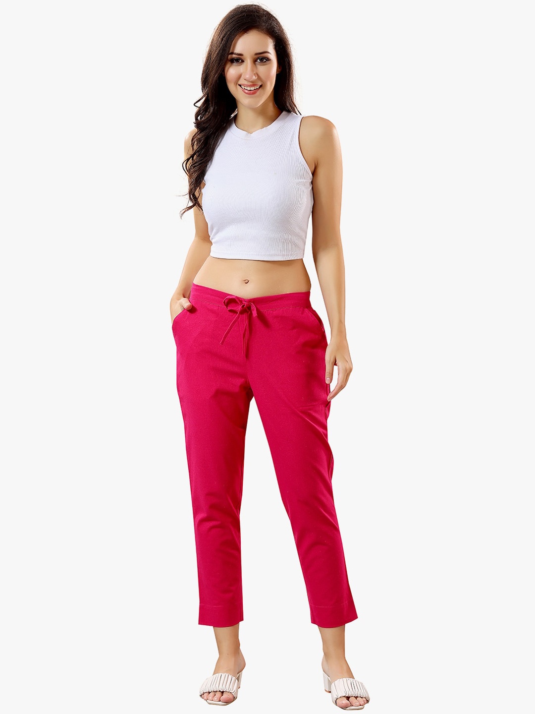 

TRASA Women Relaxed Mid Rise Slim Fit Trousers, Pink