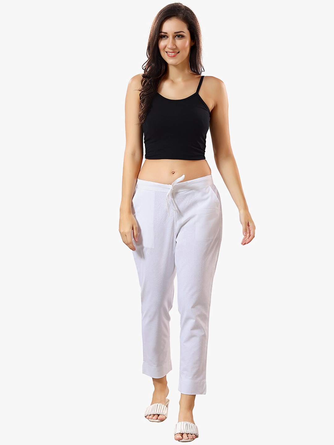 

TRASA Women Relaxed Mid Rise Slim Fit Trousers, White
