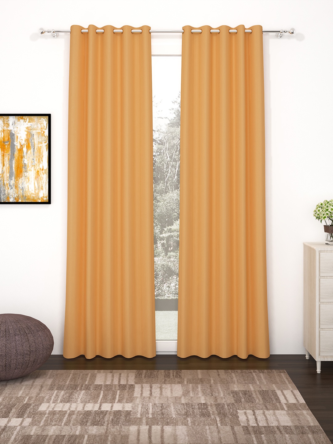 

Story@Home Faux Silk Solid 300GSM Mustard Room Darkening Blackout Door Curtain - Set of 2, Yellow