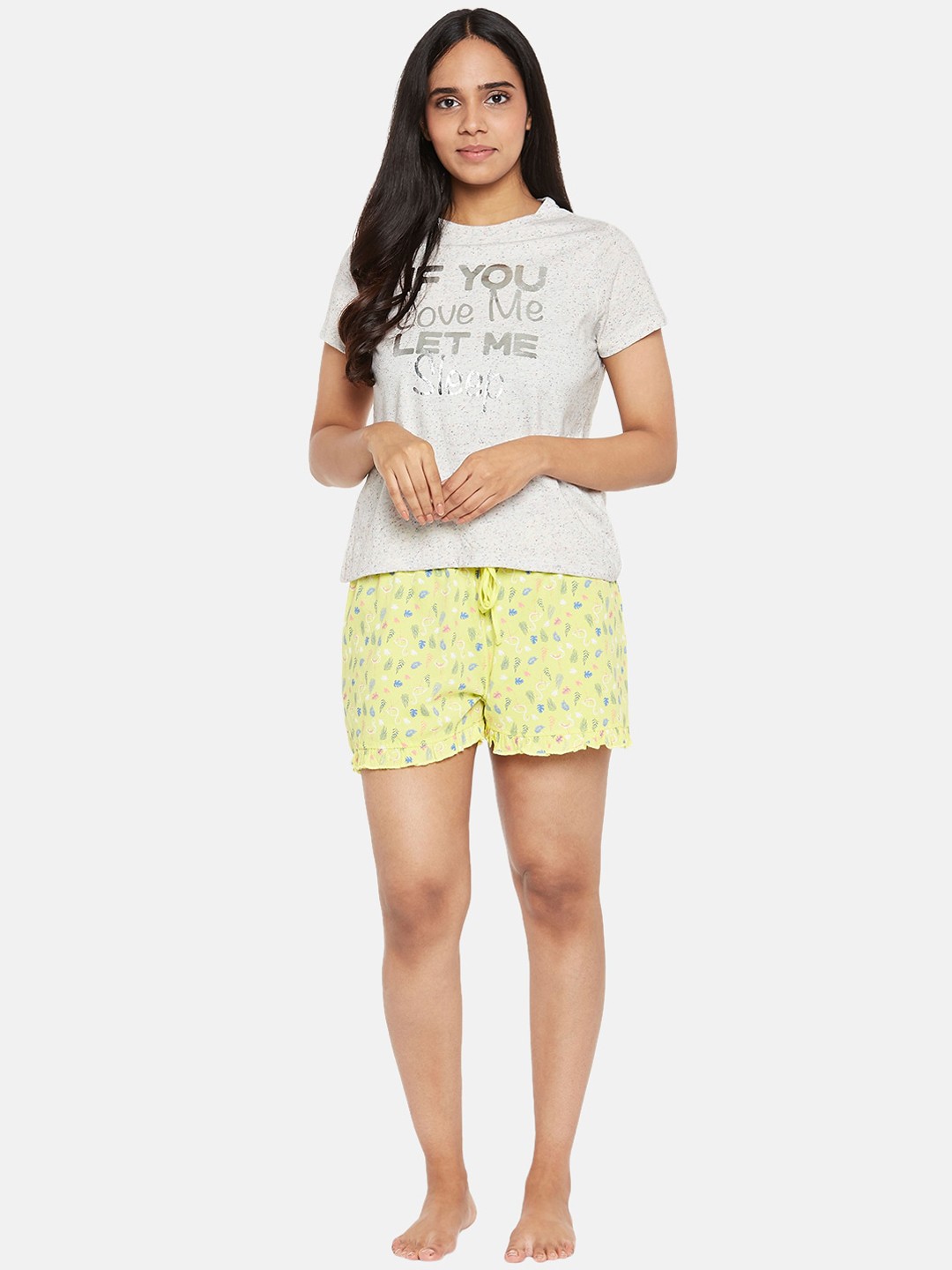 

People Grey & Yellow Printed Pure Cotton Night suit
