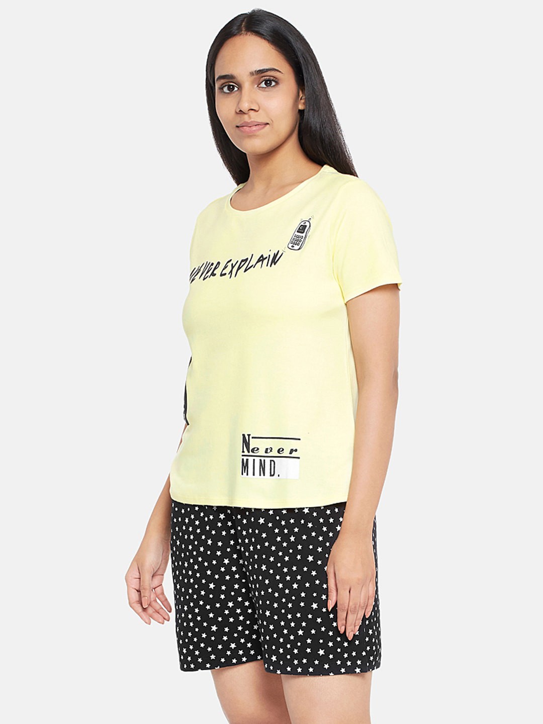 

People Women Yellow & Black Typography Printed Pure Cotton Night suit