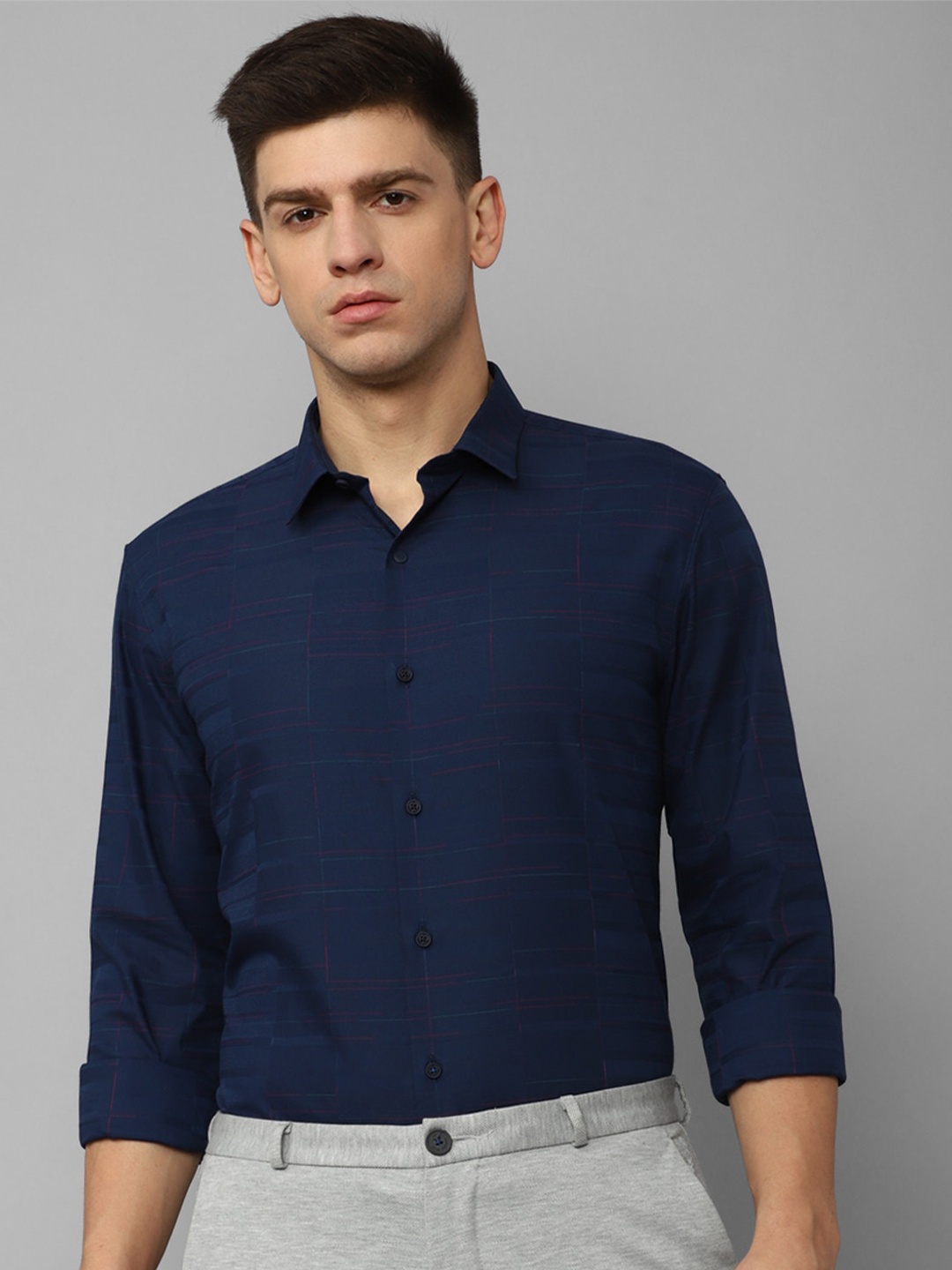 

Louis Philippe Sport Slim Fit Grid Tattersall Checked Casual Shirt, Navy blue