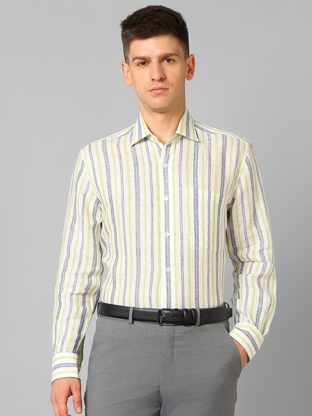 

Luxure by Louis Philippe Vertical Striped Pure Cotton Casual Shirt, Yellow