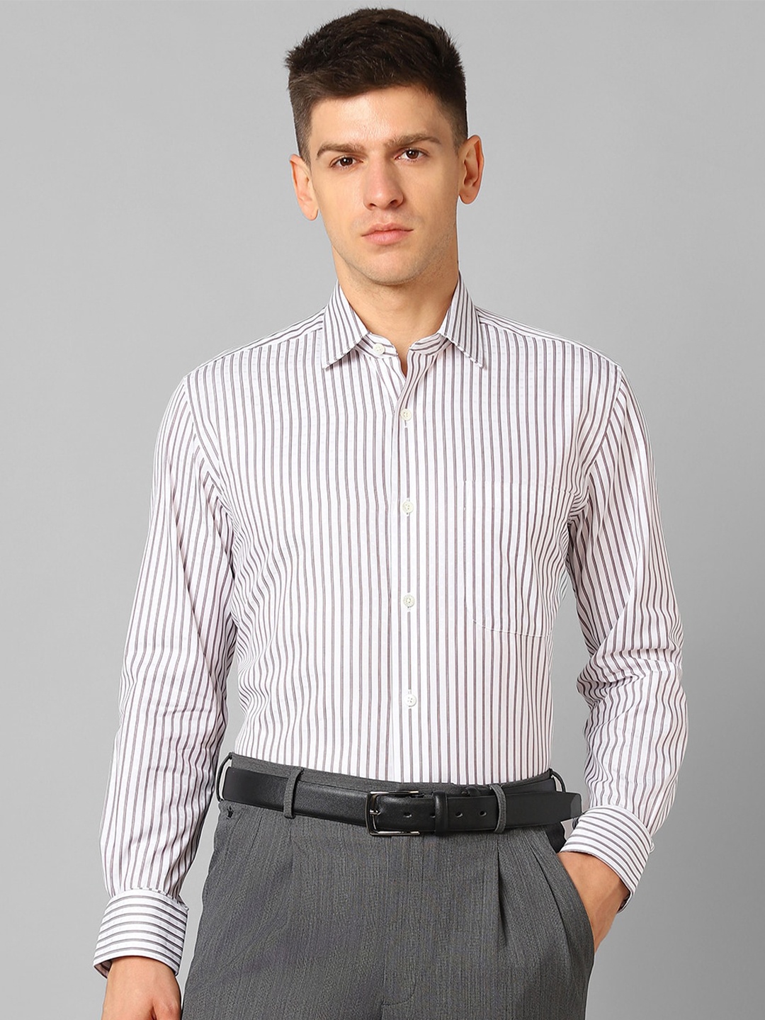 

Luxure by Louis Philippe Vertical Striped Pure Cotton Formal Shirt, Grey
