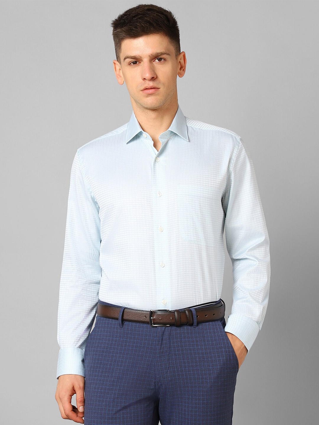 

Luxure by Louis Philippe Textured Self Design Pure Cotton Formal Shirt, Blue