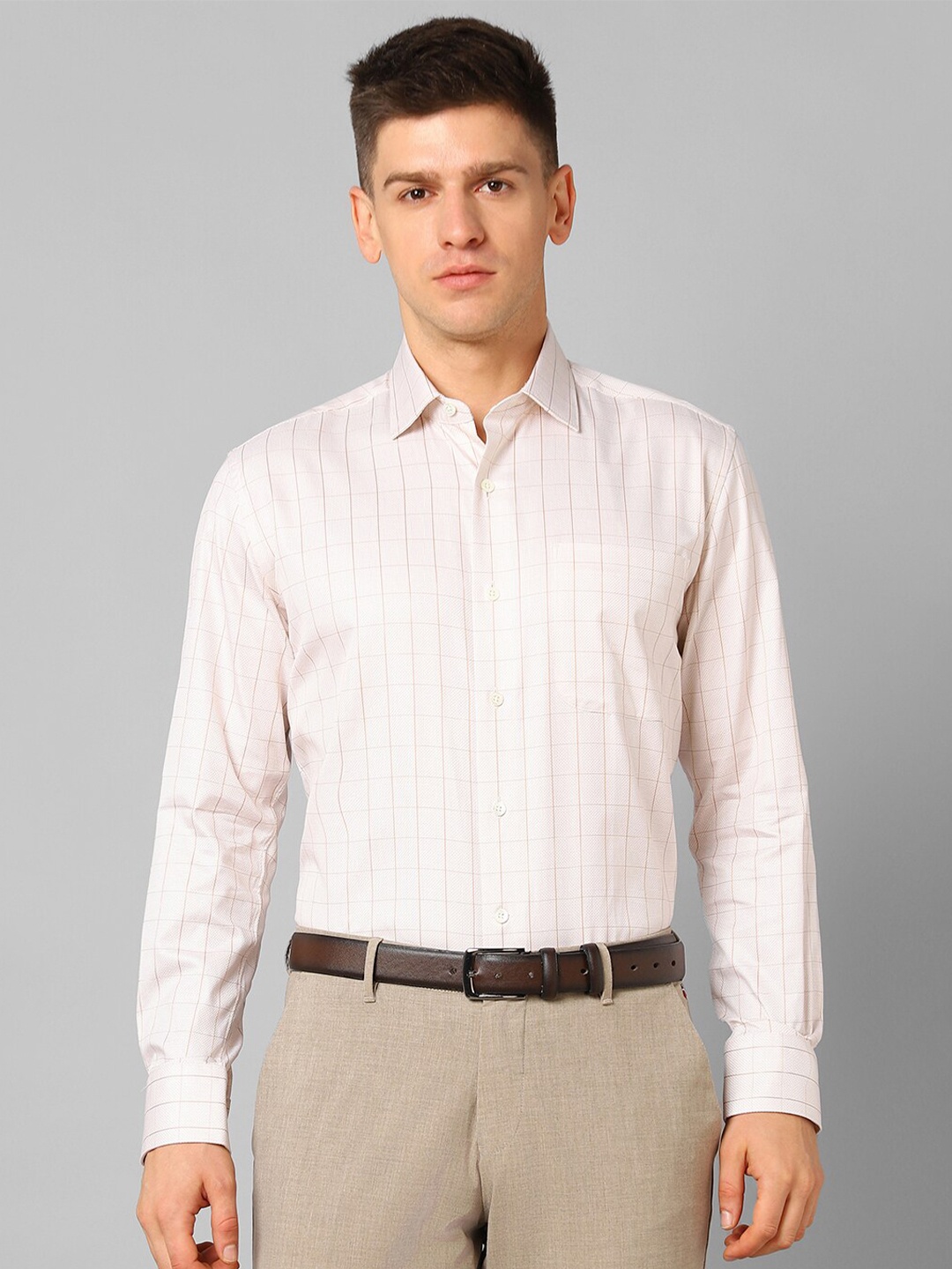 

Luxure by Louis Philippe Grid Tattersall Checked Pure Cotton Formal Shirt, Cream