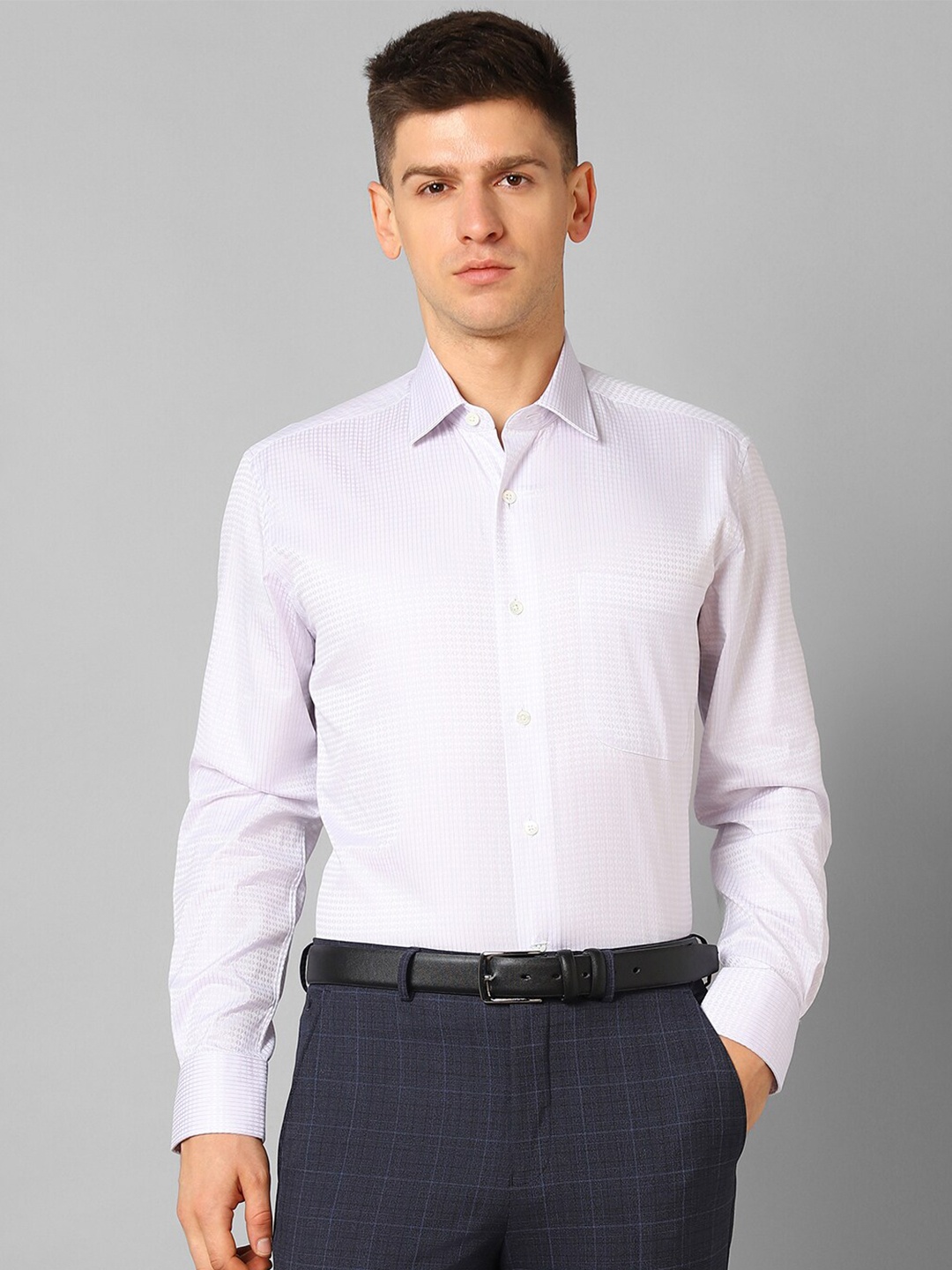 

Luxure by Louis Philippe Textured Self Design Pure Cotton Formal Shirt, Purple