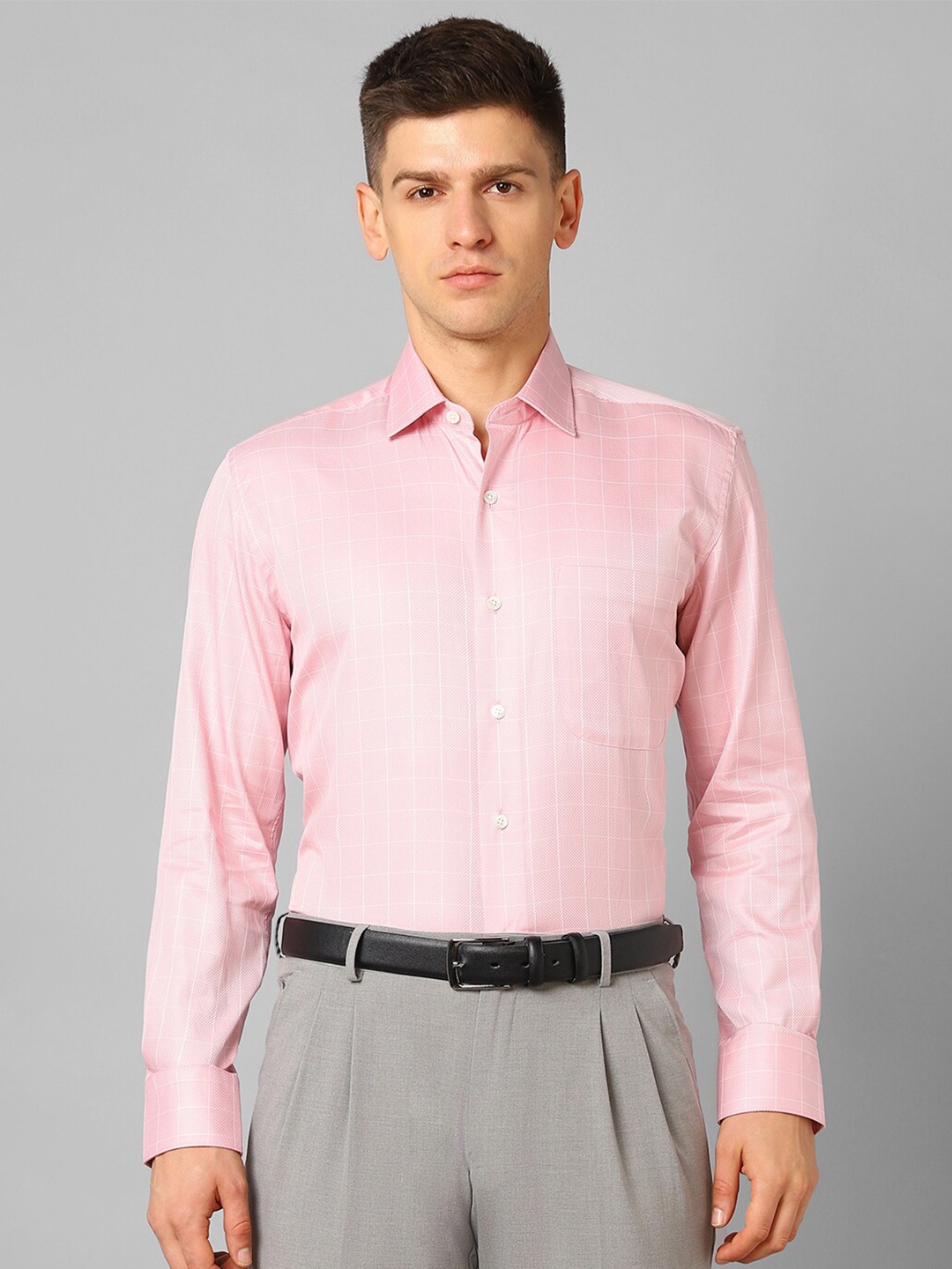 

Luxure by Louis Philippe Grid Tattersall Checked Pure Cotton Formal Shirt, Pink