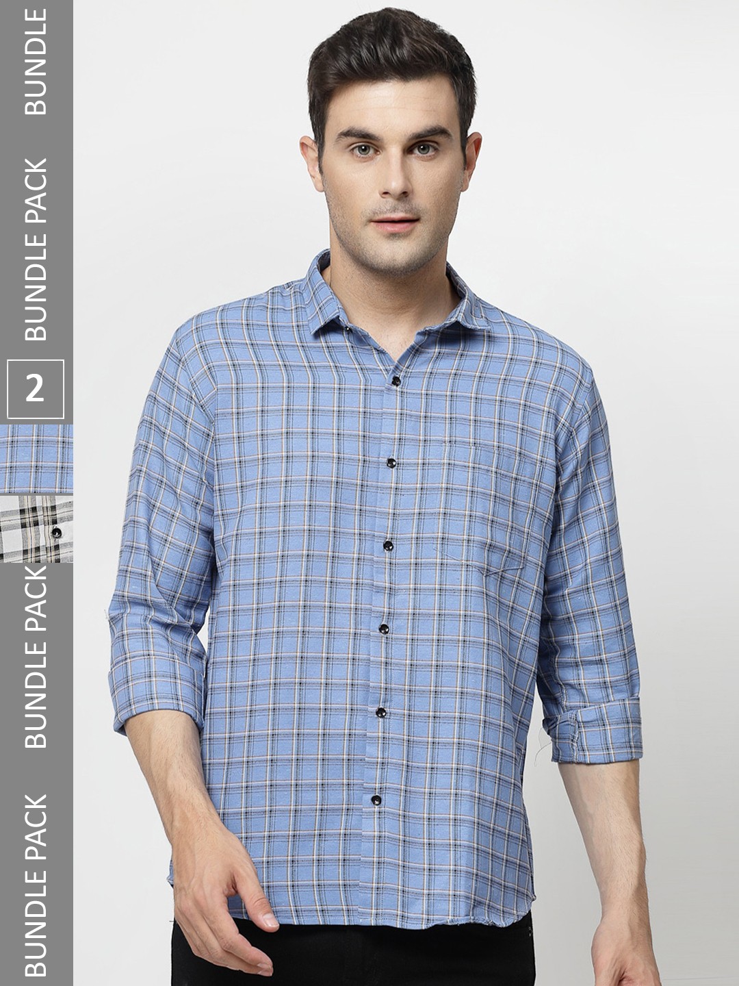 

ADWYN PETER Pack Of 2 Tartan Checked Opaque Casual Cotton Shirt, Black