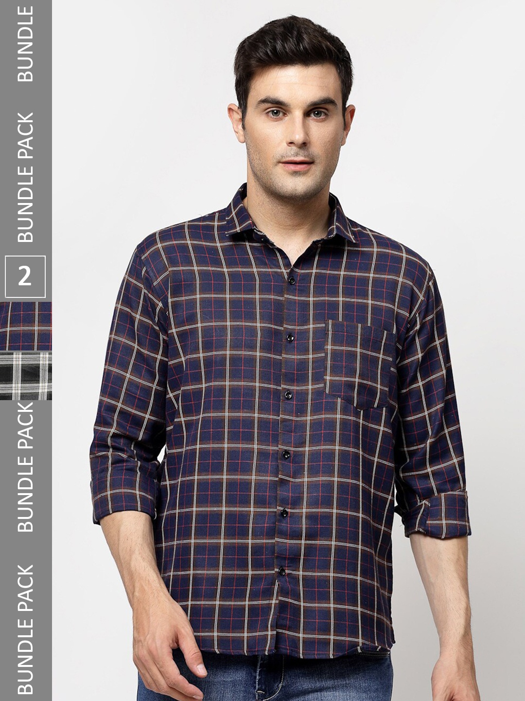 

ADWYN PETER Pack Of 2 Tartan Checked Casual Cotton Shirt, Blue