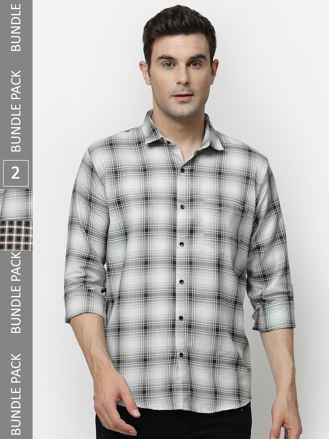 

ADWYN PETER Pack Of 2 Tartan Checked Casual Cotton Shirt, White