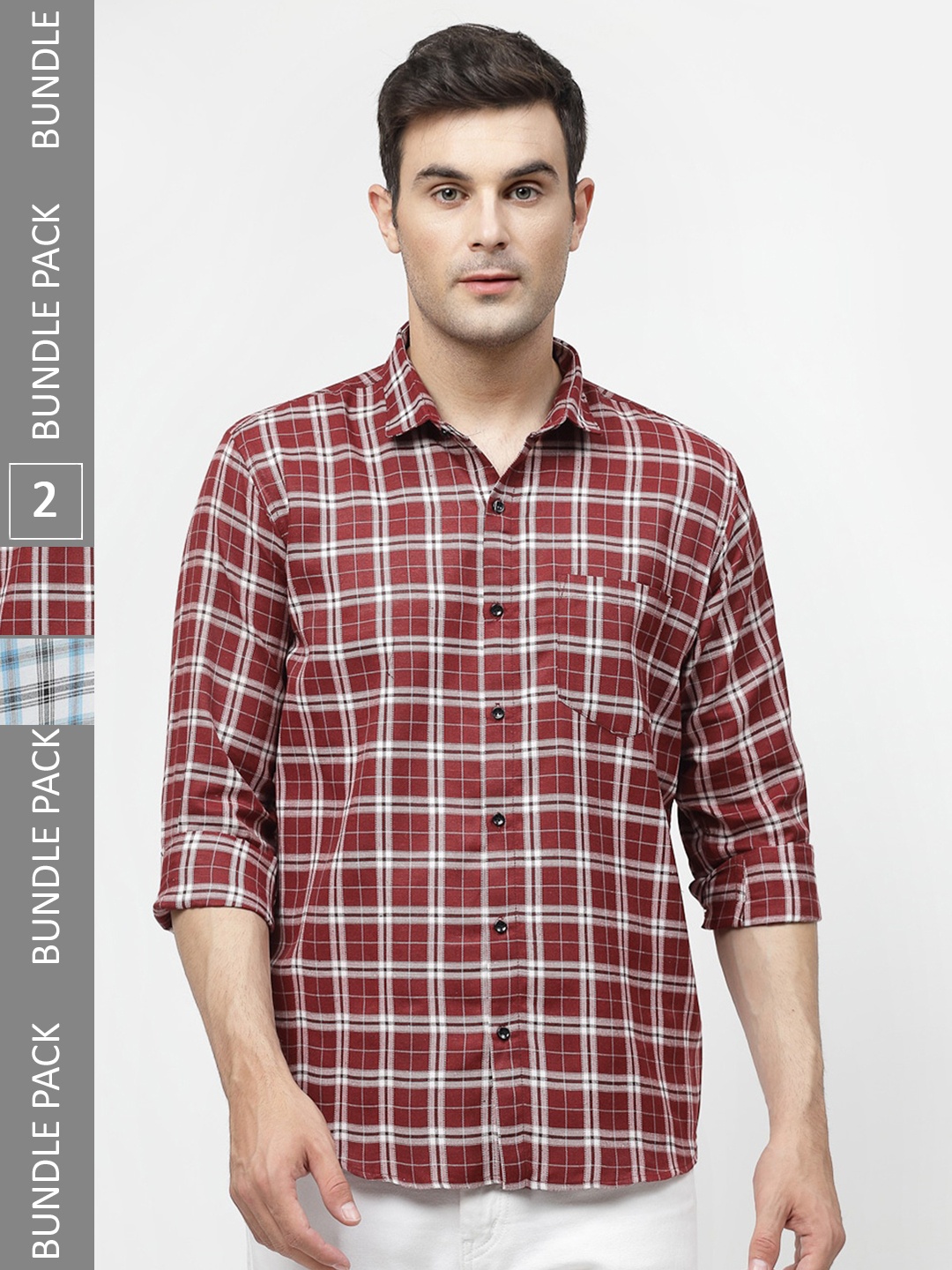 

ADWYN PETER Pack Of 2 Tartan Checked Casual Cotton Shirt, Red