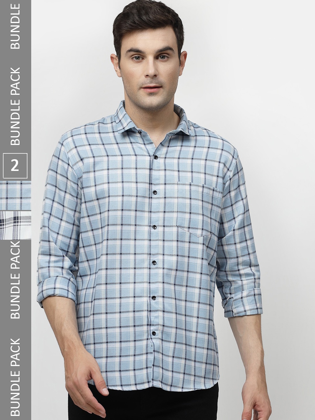 

ADWYN PETER Pack Of 2 Tartan Checked Casual Cotton Shirt, Blue