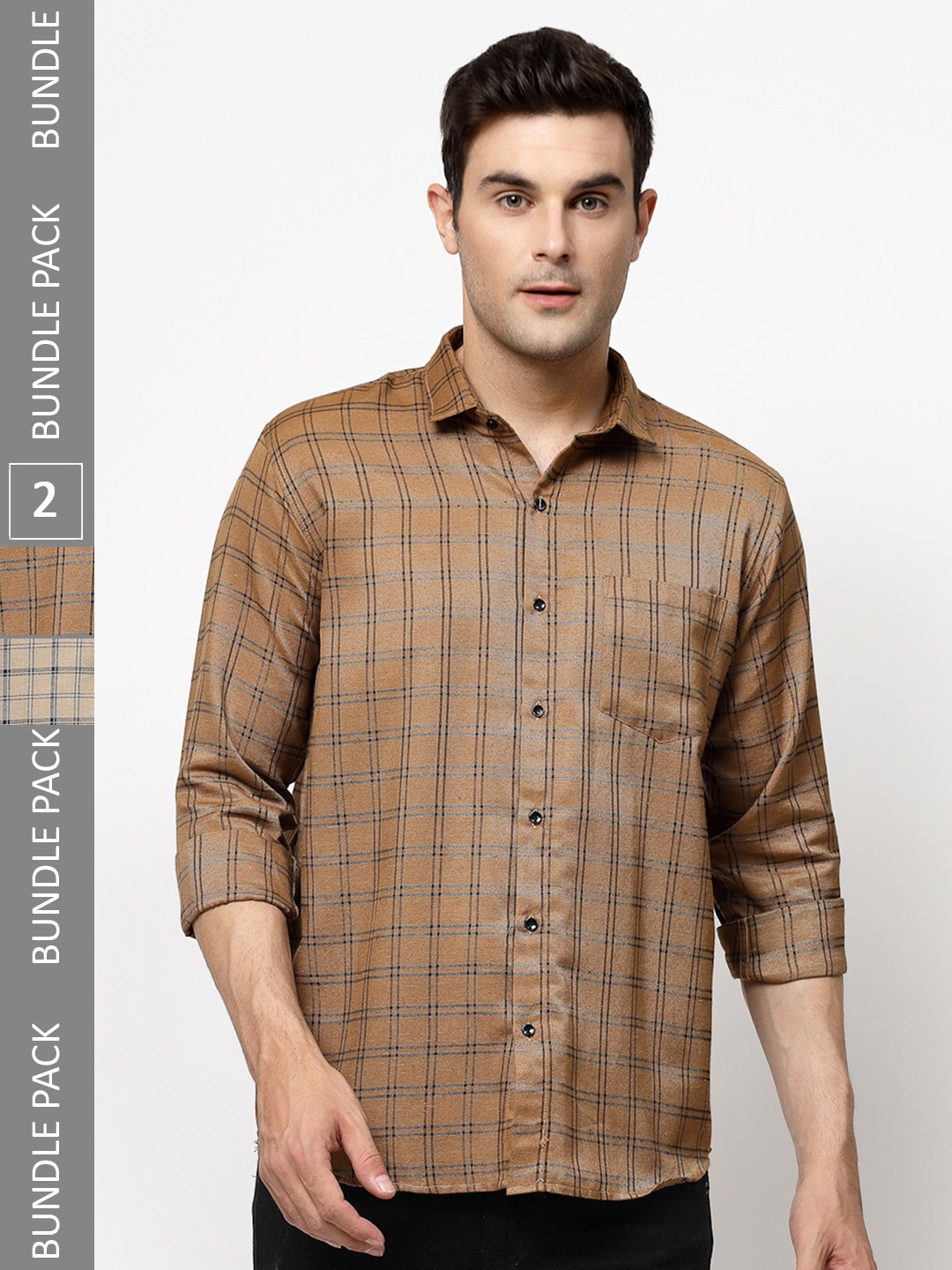

ADWYN PETER Pack Of 2 Tartan Checked Casual Cotton Shirt, Brown