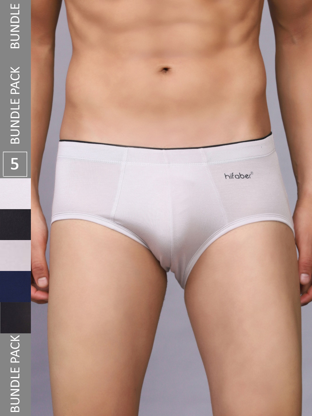 

Hifaber Men Pack Of 5 Anti-Bacterial Hipster Brief H0661 + H0662 + H0663 + H0665 + H0665_S, White