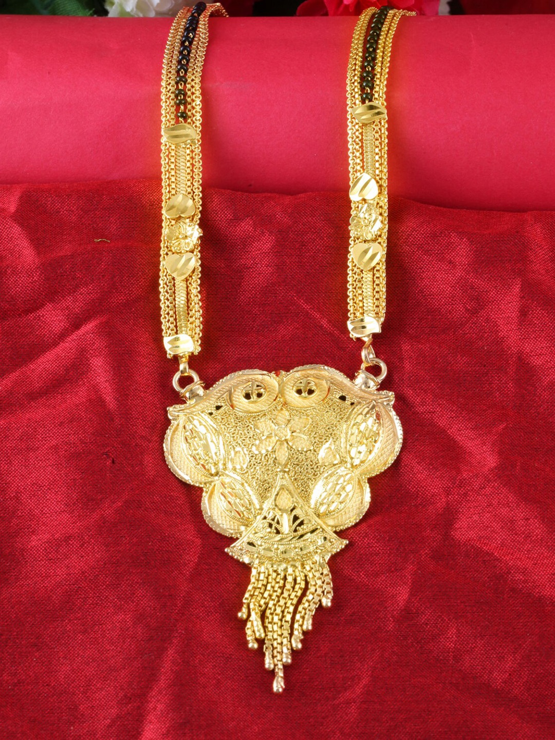 

MEENAZ Gold-Plated Artificial Stones & Beaded Long Mangalsutra