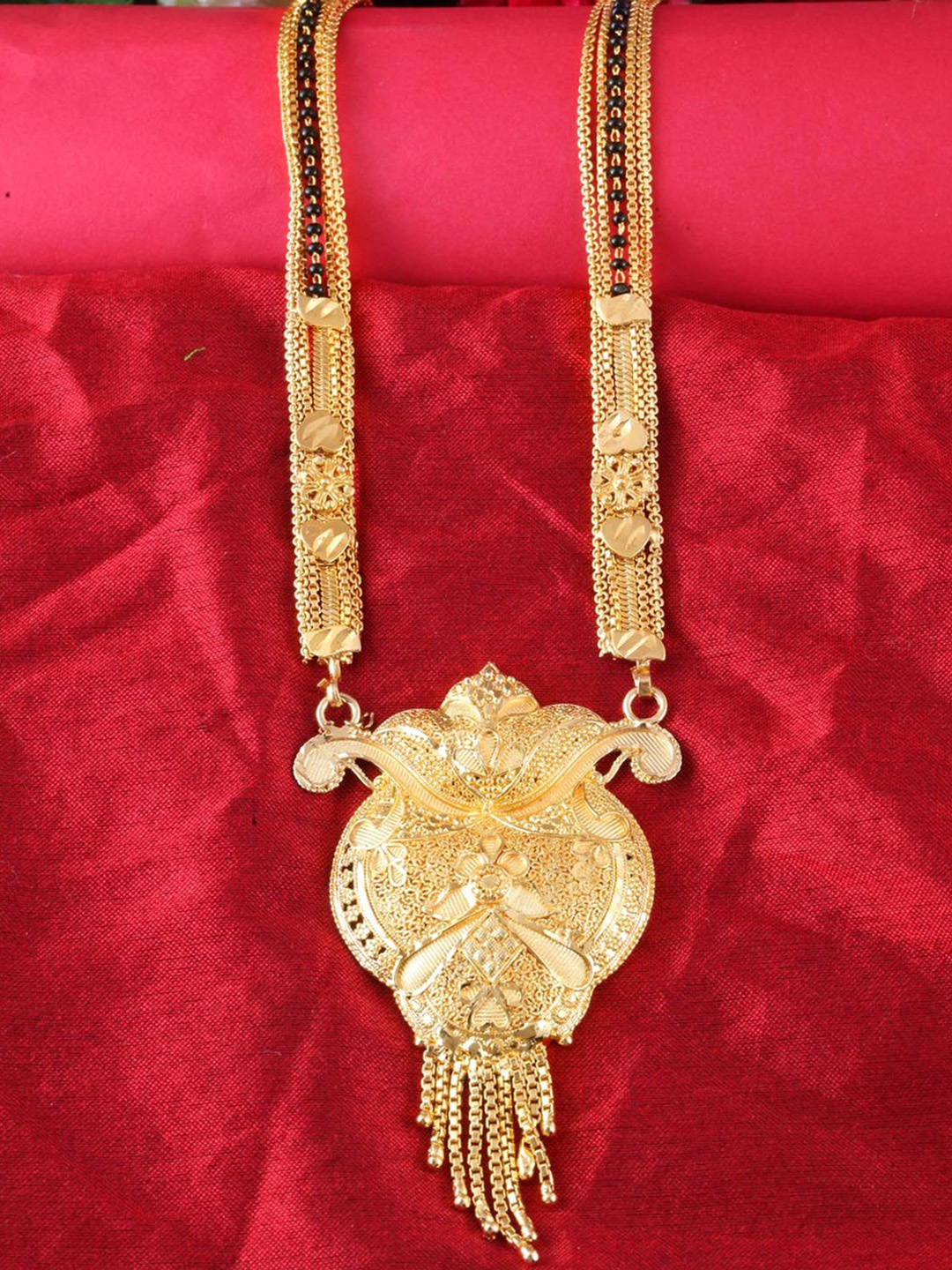 

MEENAZ Gold-Plated Black Beaded Long Mangalsutra