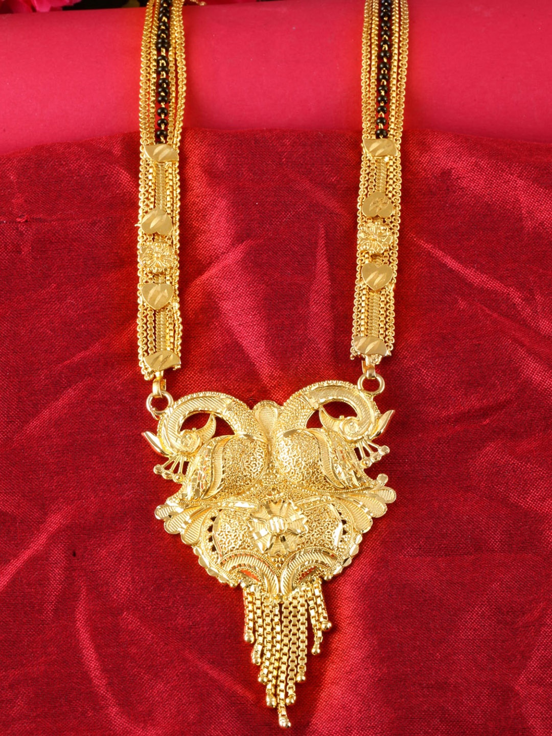 

MEENAZ Gold-Plated Beaded Long Mangalsutra