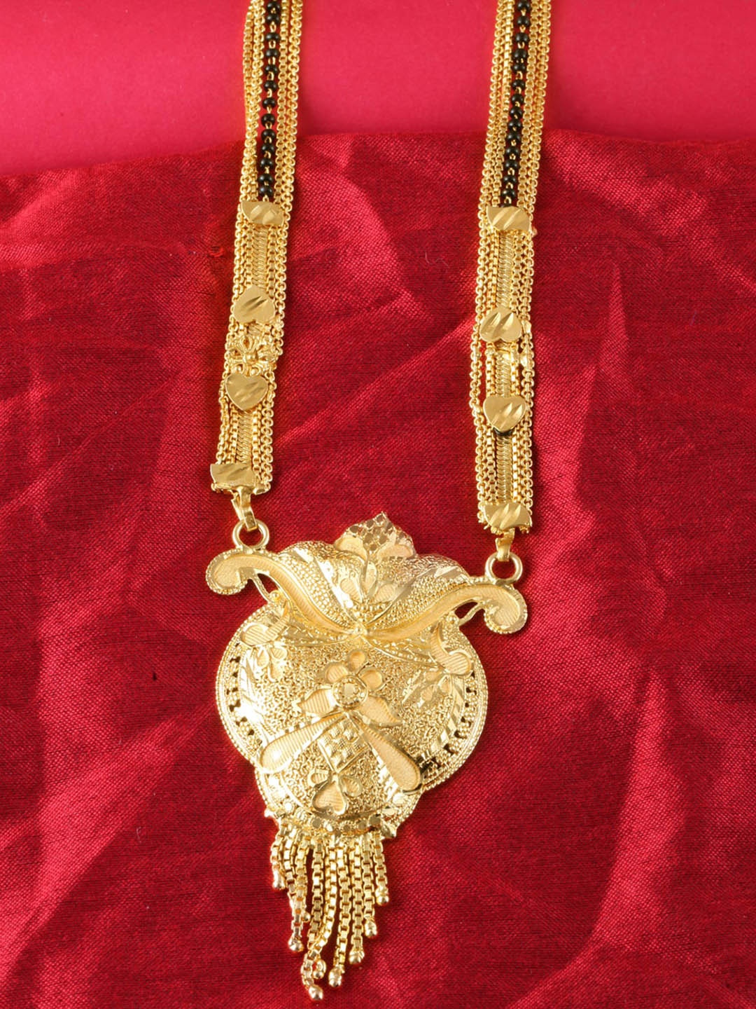 

MEENAZ Gold-Plated Artificial Stones & Beaded Long Mangalsutra