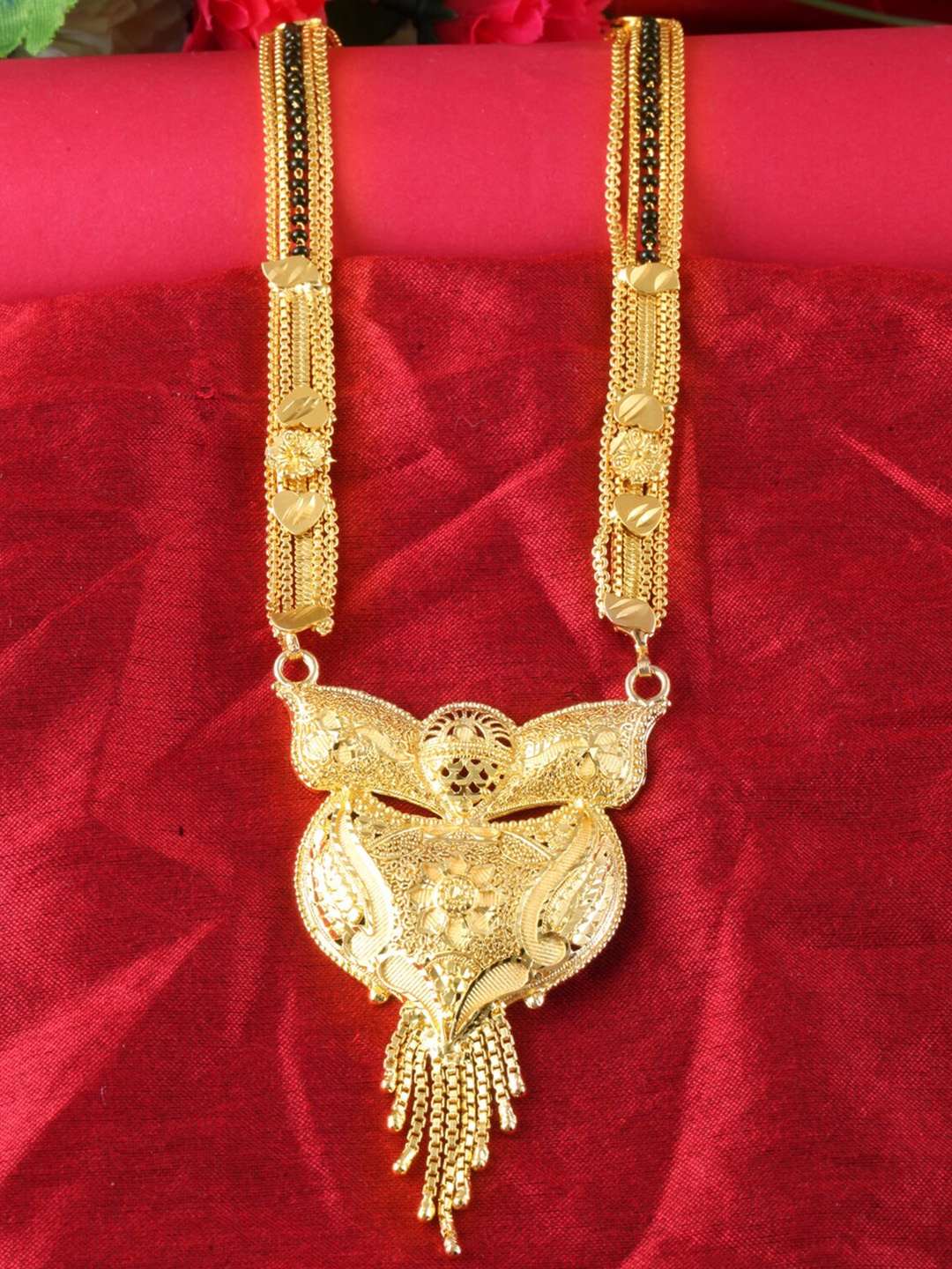 

MEENAZ Gold-Plated Beaded Long Mangalsutra