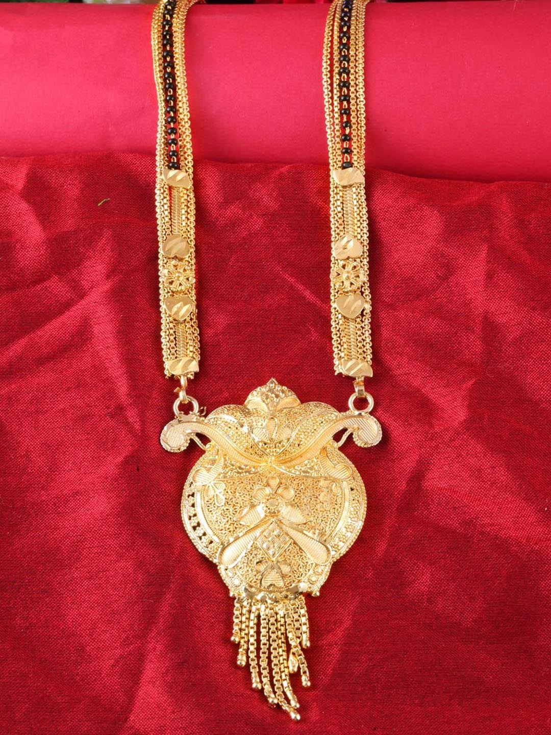 

MEENAZ Gold-Plated Beaded Long Mangalsutra